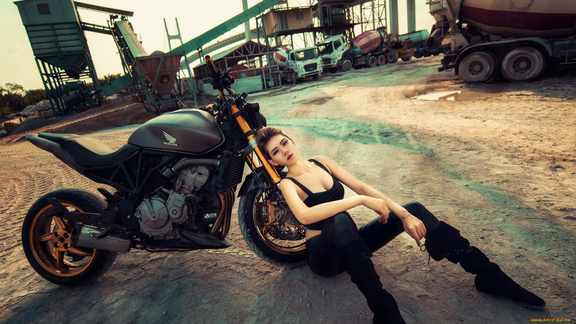 мотоциклы, мото, с, девушкой, мотоцикл, поза, девушка