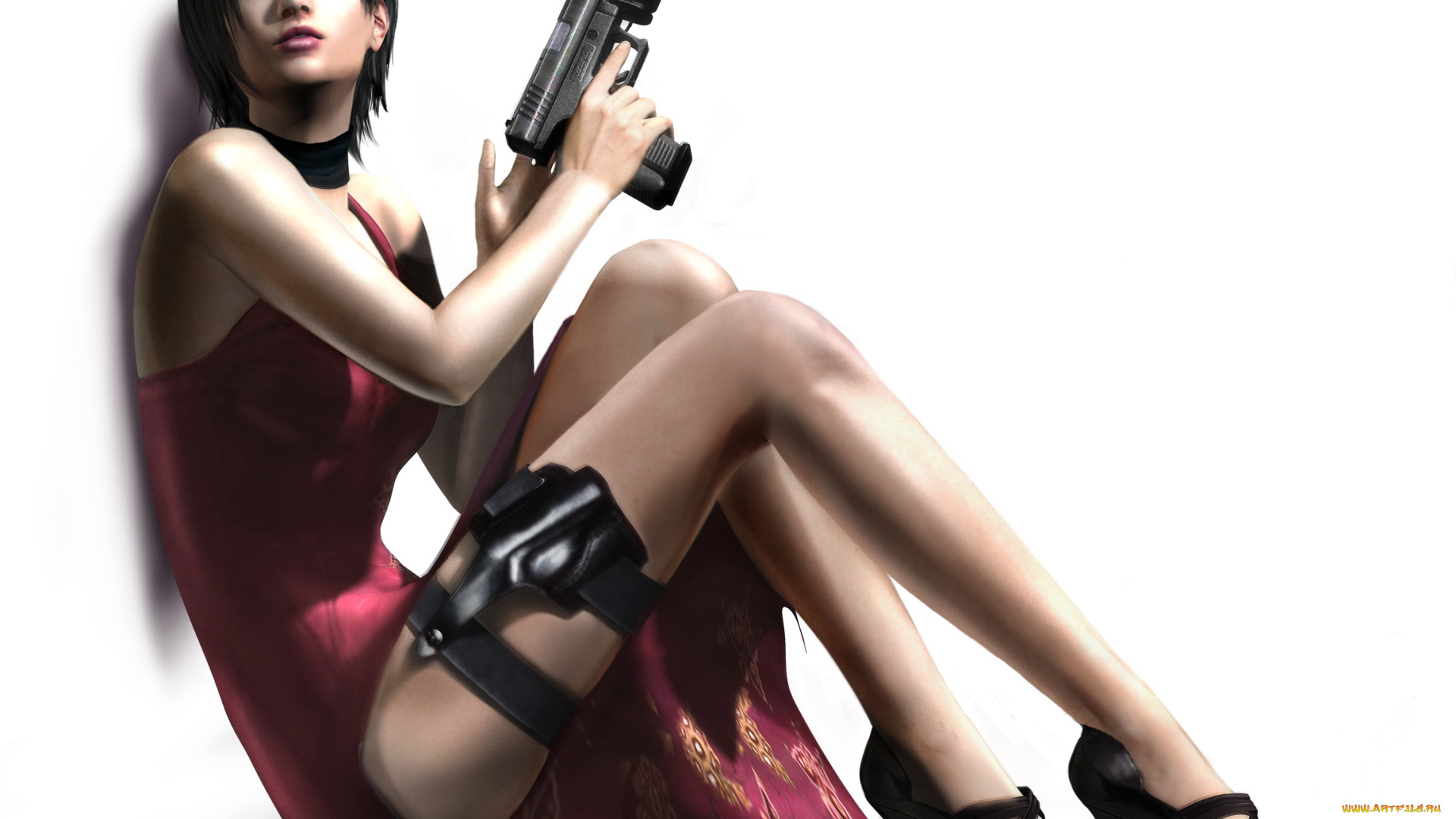 рисованное, люди, платье, пистолет, взгляд, фон, девушка