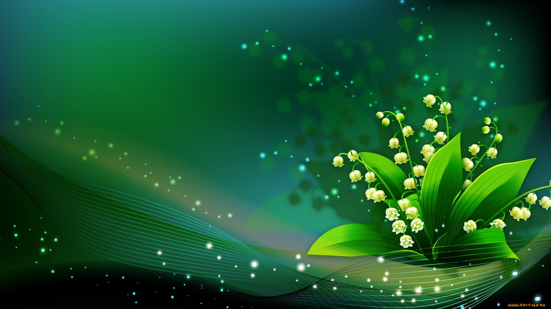 векторная, графика, цветы, , flowers, рисунок, зеленый, ландыши