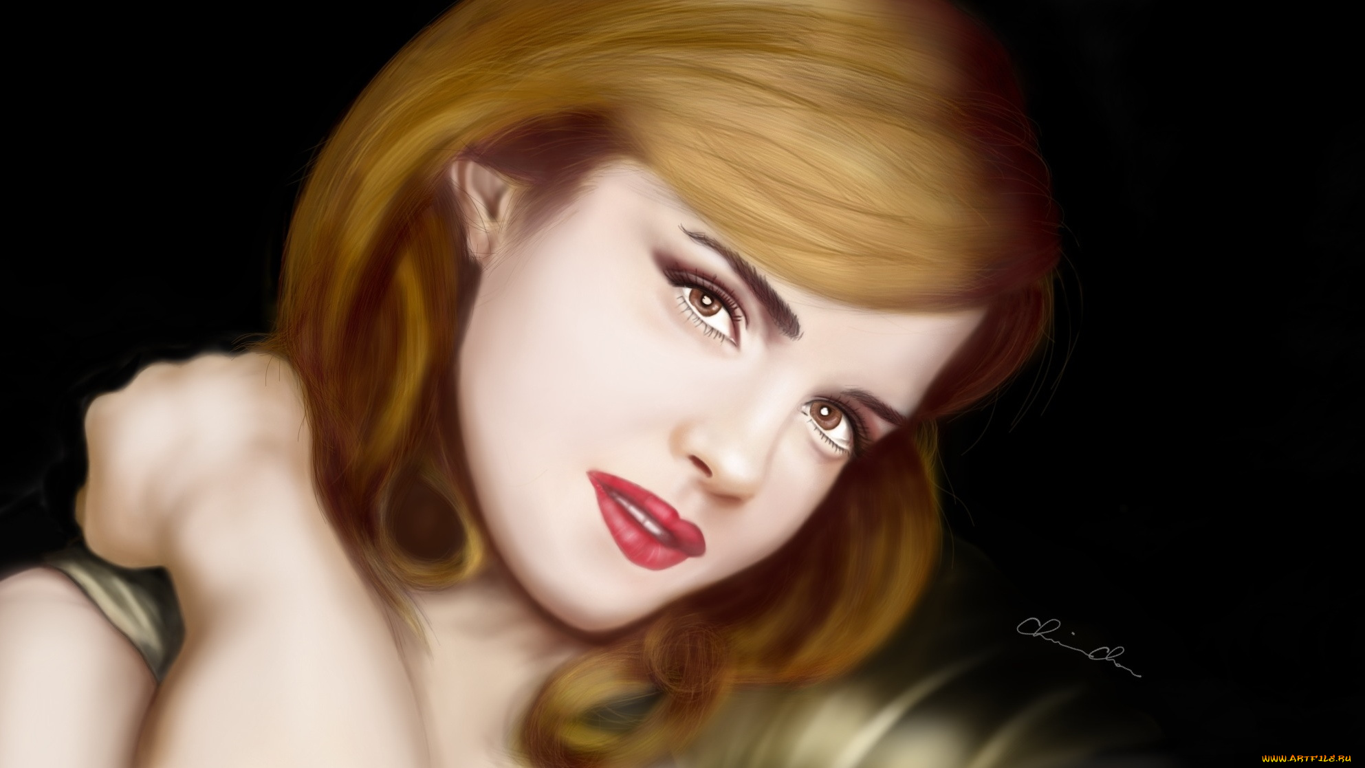 рисованное, люди, эмма, уотсон, взгляд, лицо