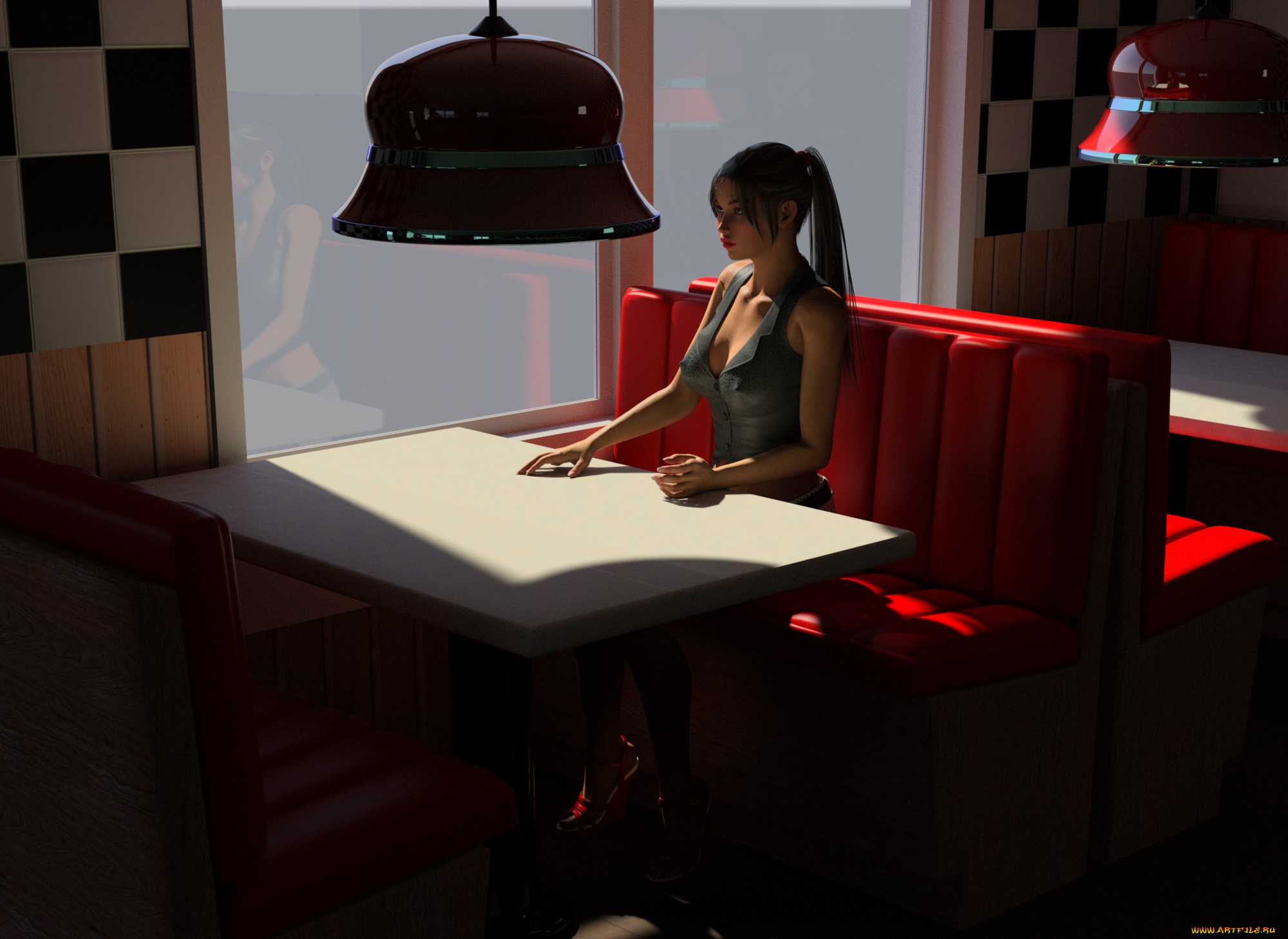 3д, графика, люди, , people, стол, фон, взгляд, девушка