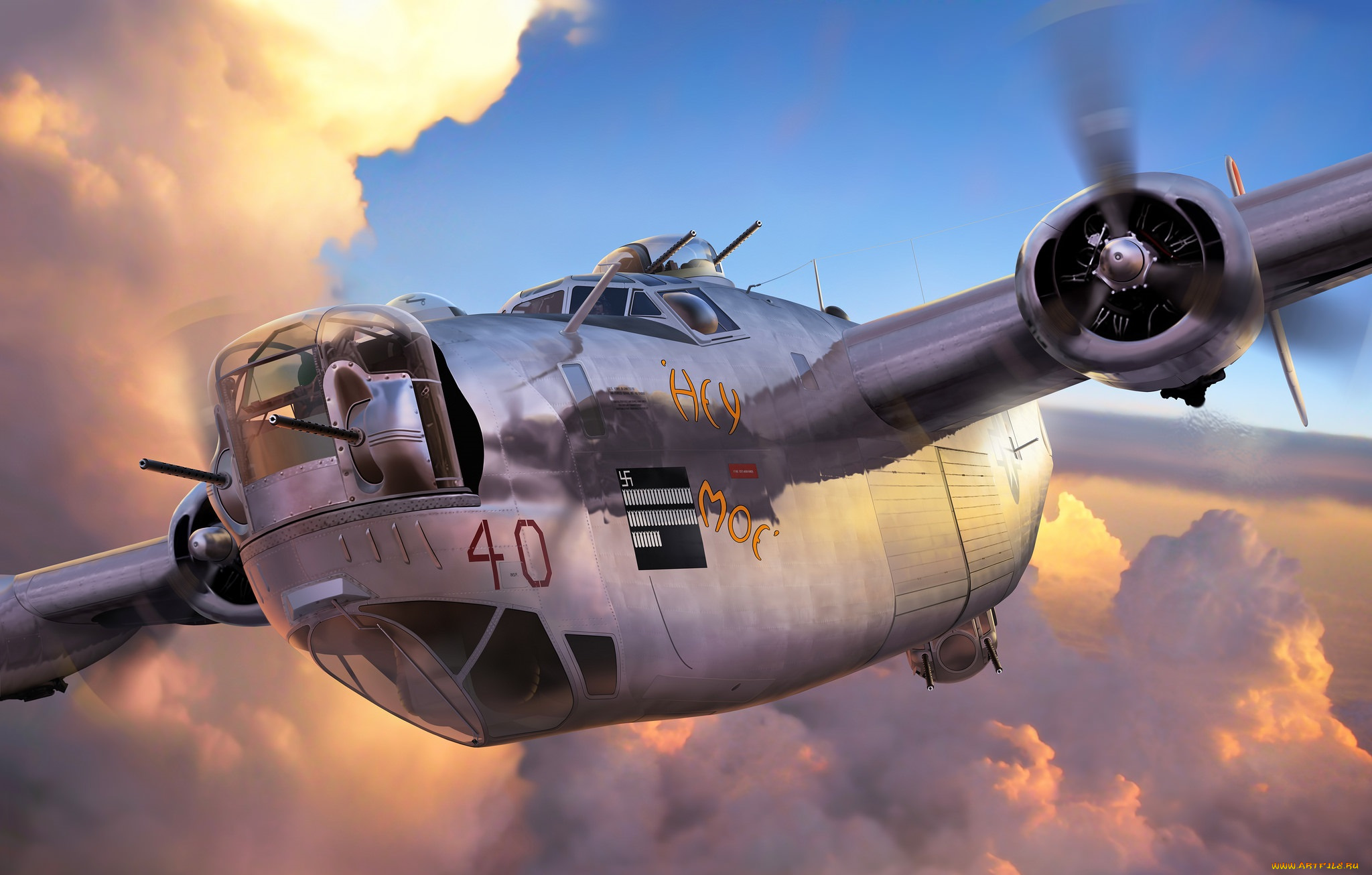 b-24, h, liberator, `hey, moe`, авиация, 3д, рисованые, v-graphic, бомбардировщик