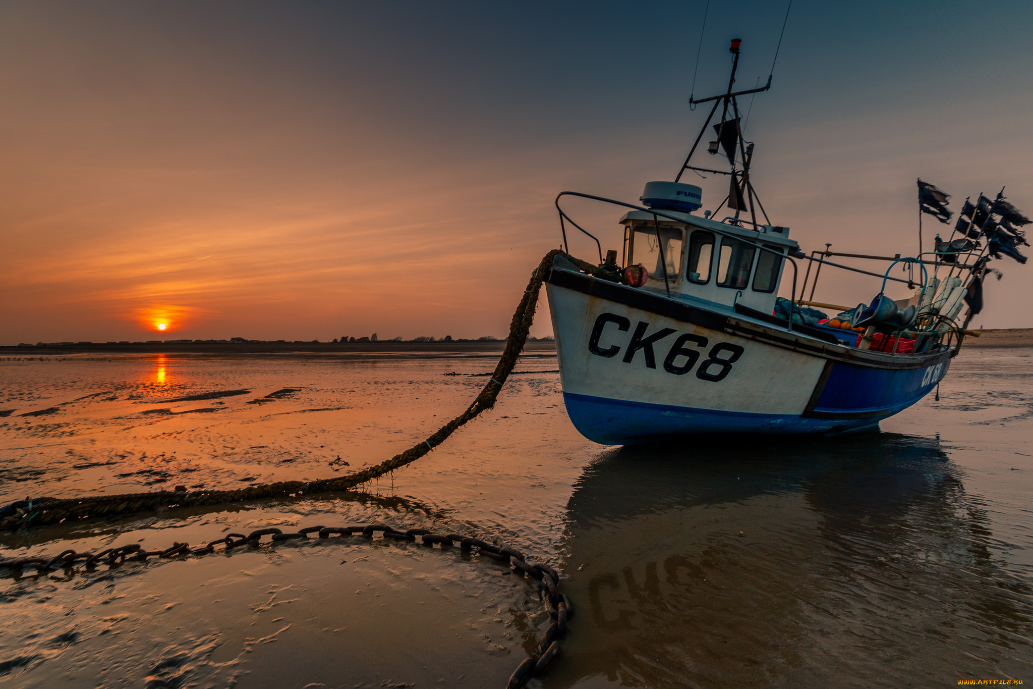 корабли, баркасы, , , буксиры, океан, сумерки, отлив