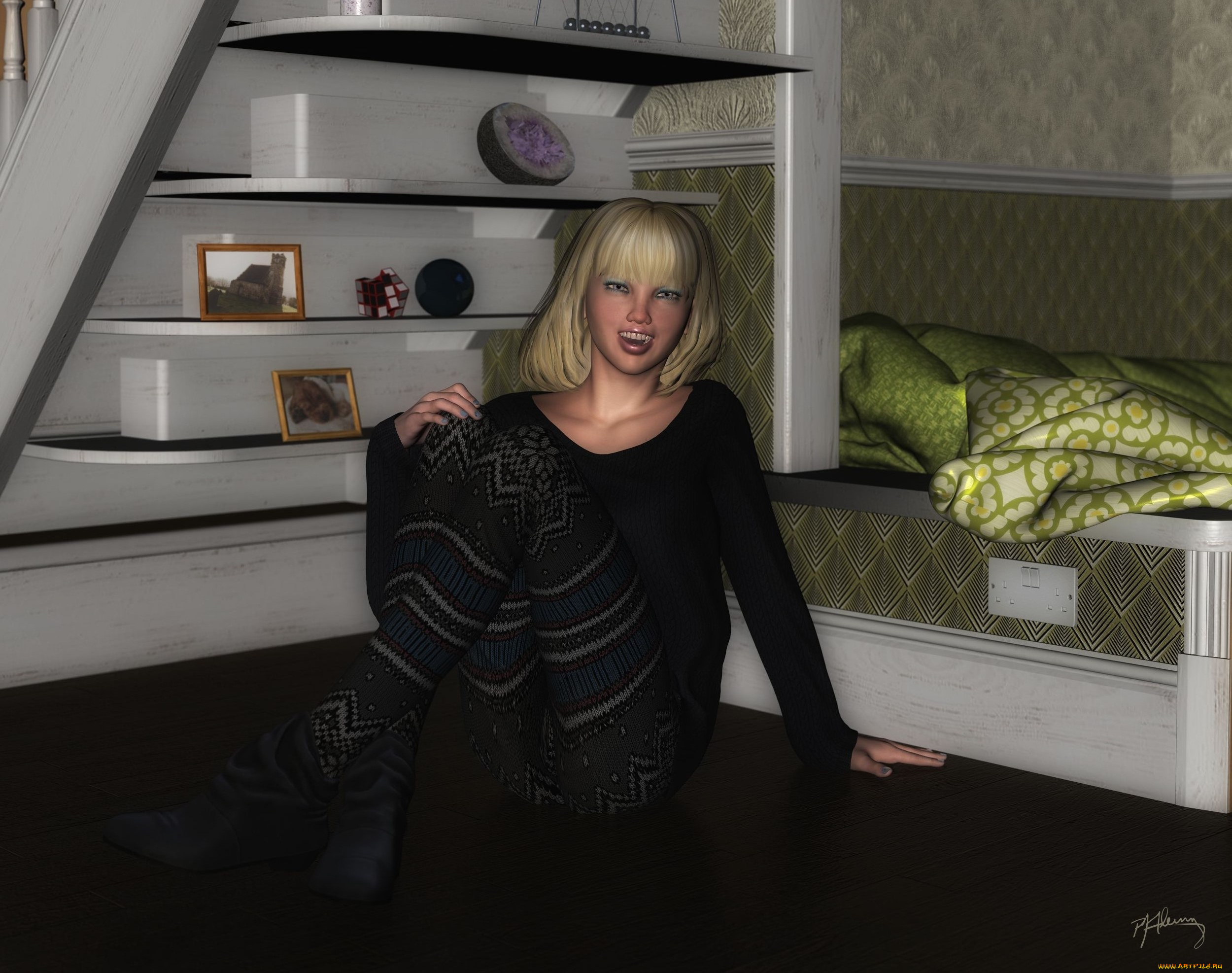 3д, графика, люди, , people, улыбка, взгляд, девушка, фон