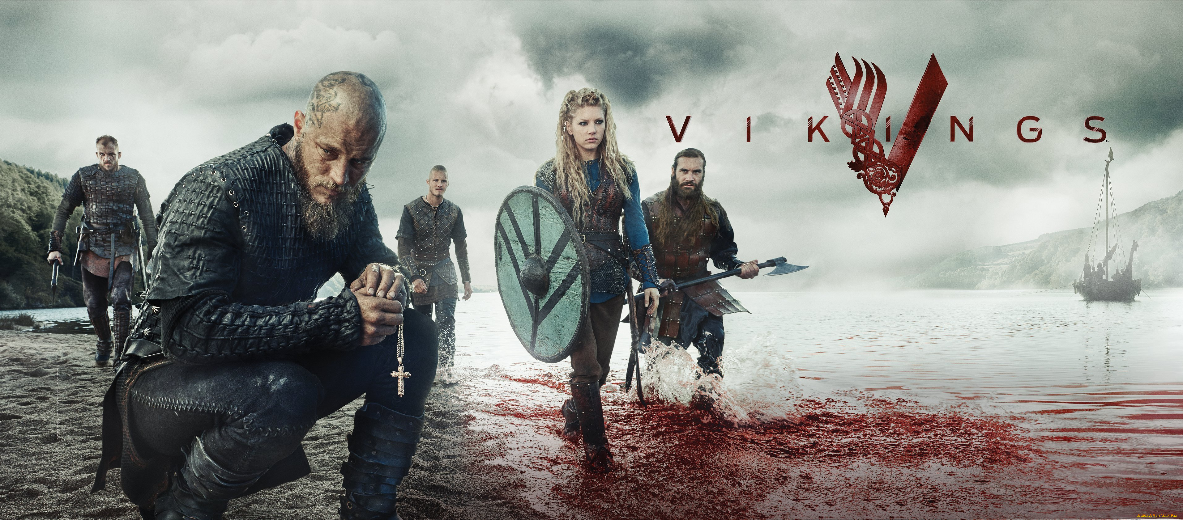 кино, фильмы, vikings, , 2013, , сериал, крестик, katheryn, winnick, travis, fimmel, викинги, ragnar, lodbrok, сериал, персонажи, кровь, фьорд