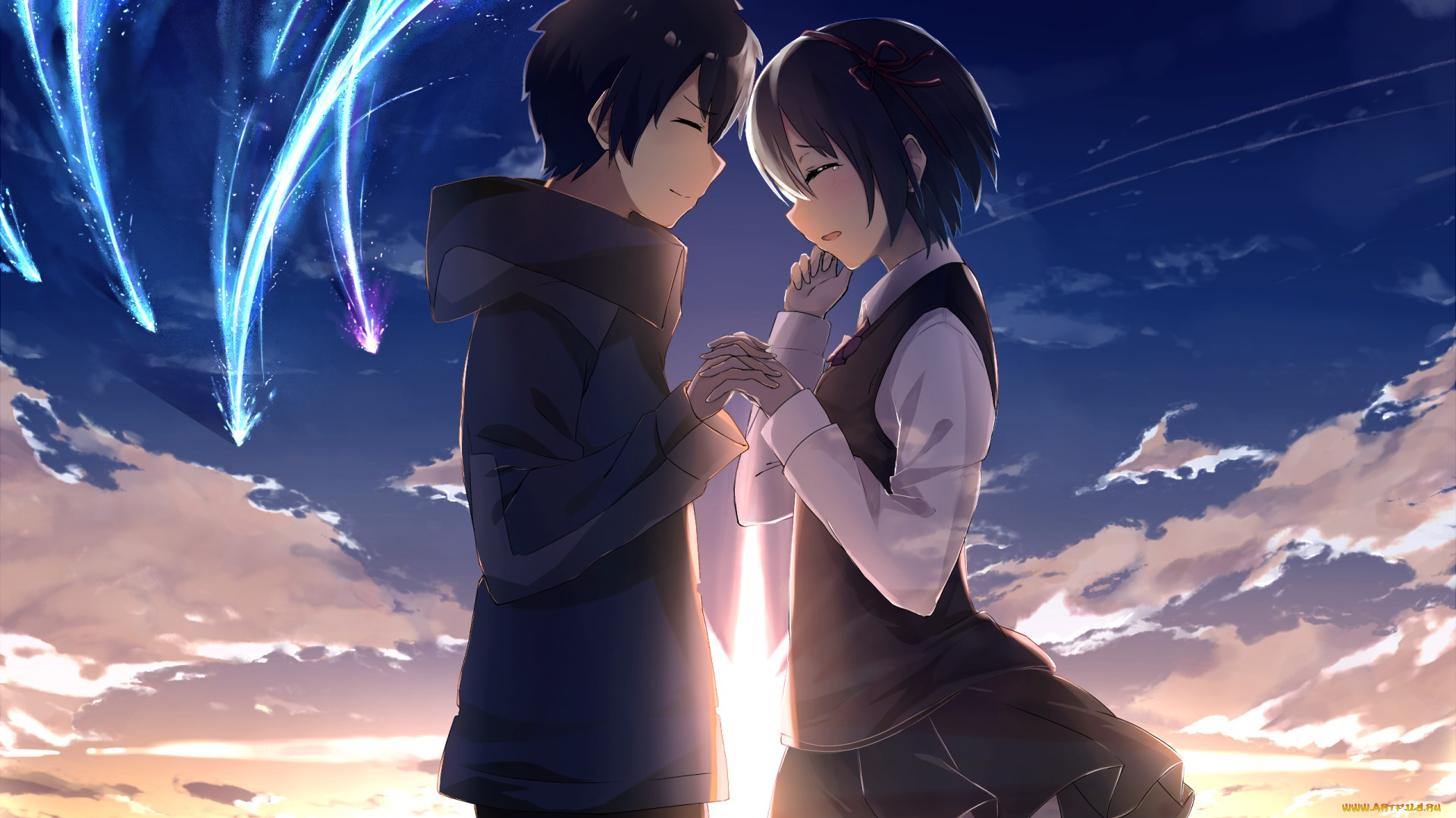 аниме, kimi, no, na, wa, фон, взгляд, девушка, парень