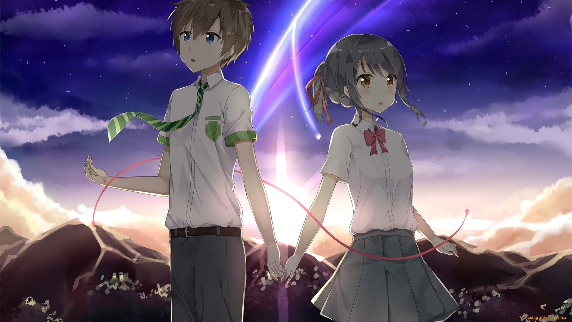 аниме, kimi, no, na, wa, фон, взгляд, девушка