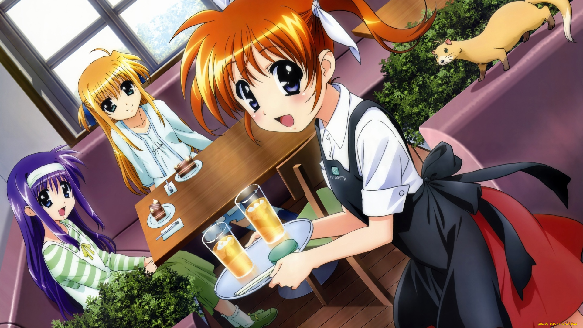 аниме, mahou, shoujo, lyrical, nanoha, девушка, взгляд, фон