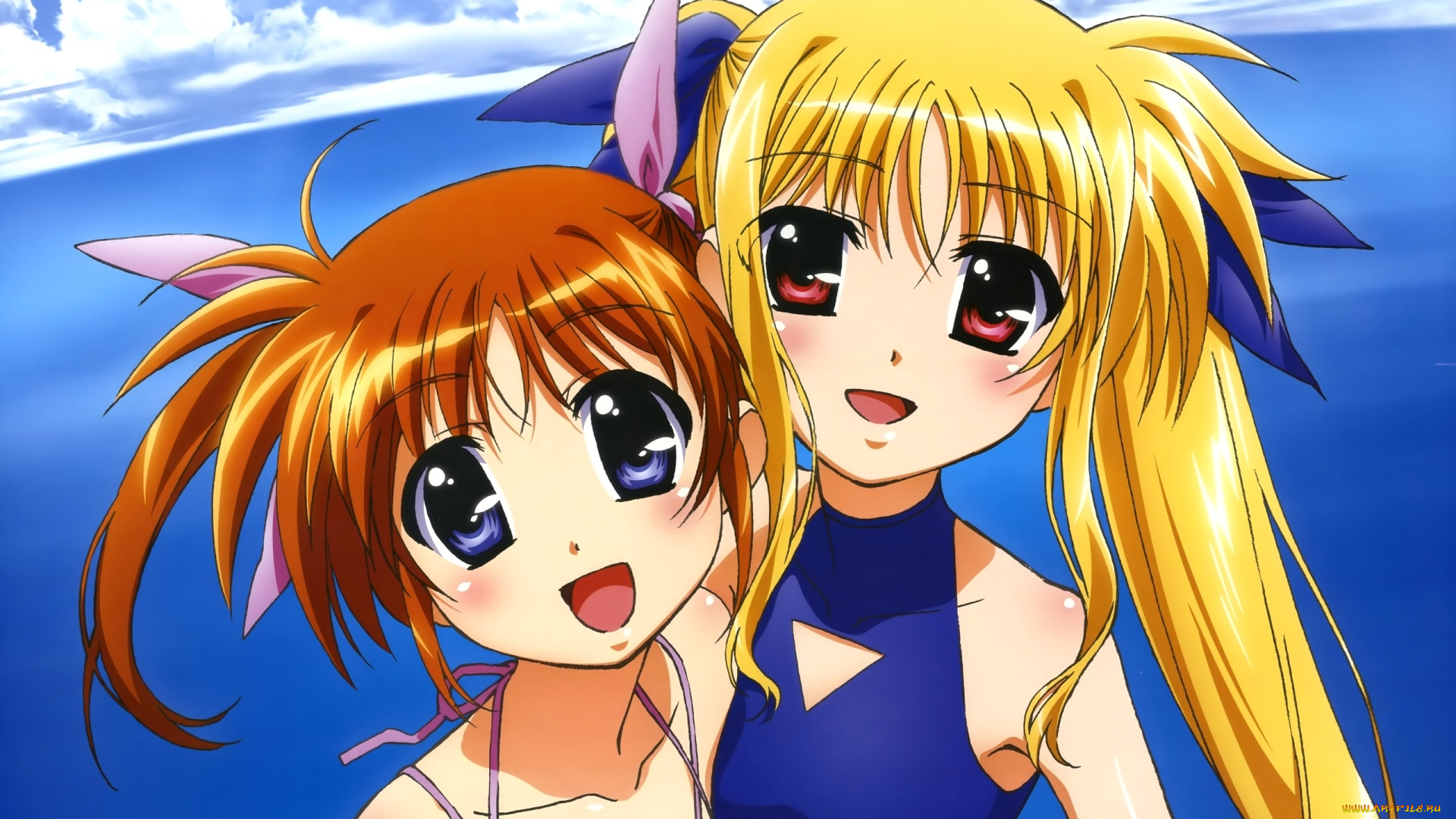 аниме, mahou, shoujo, lyrical, nanoha, девушки, взгляд, фон