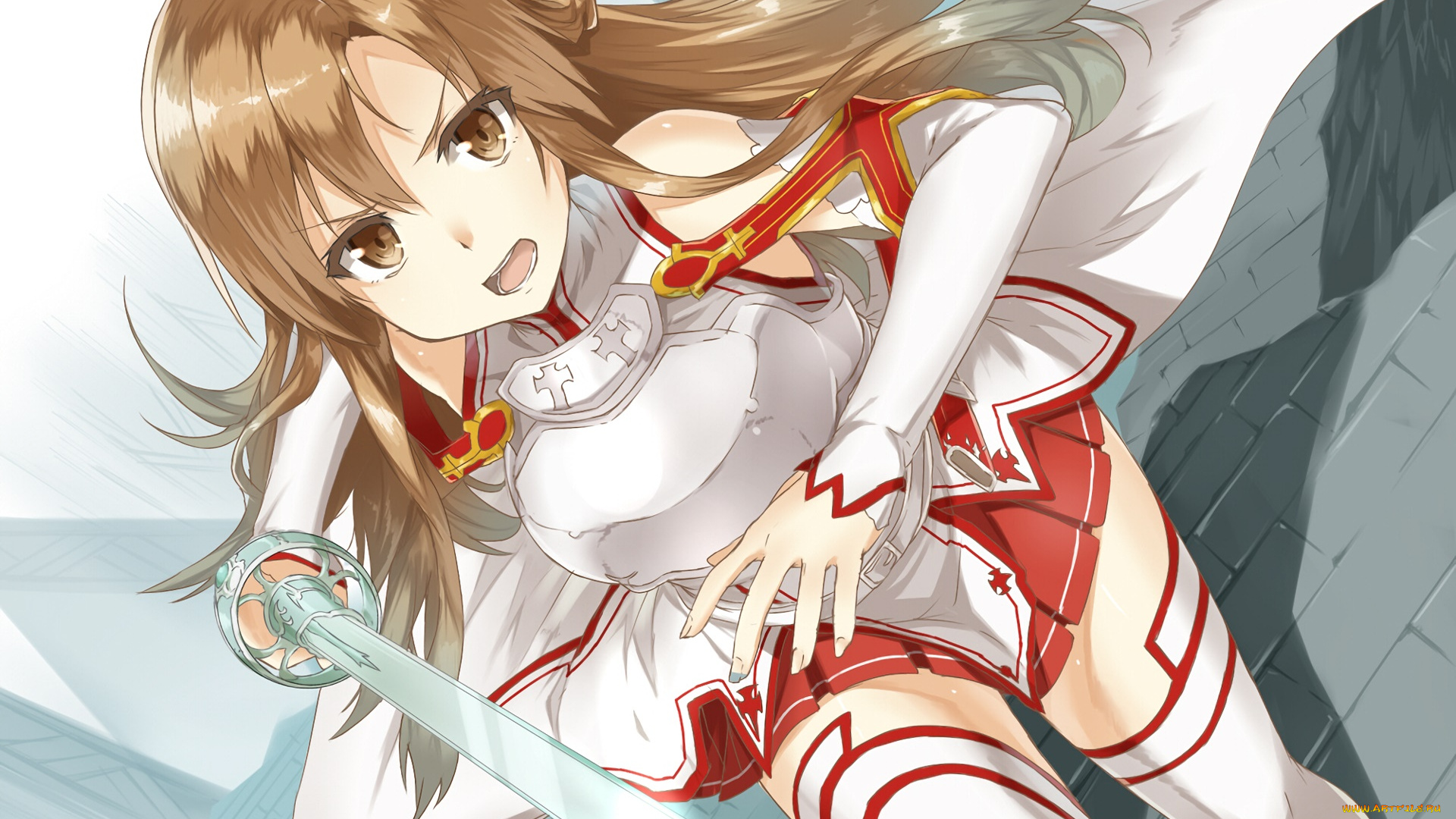 аниме, sword, art, online, девушка, взгляд, фон