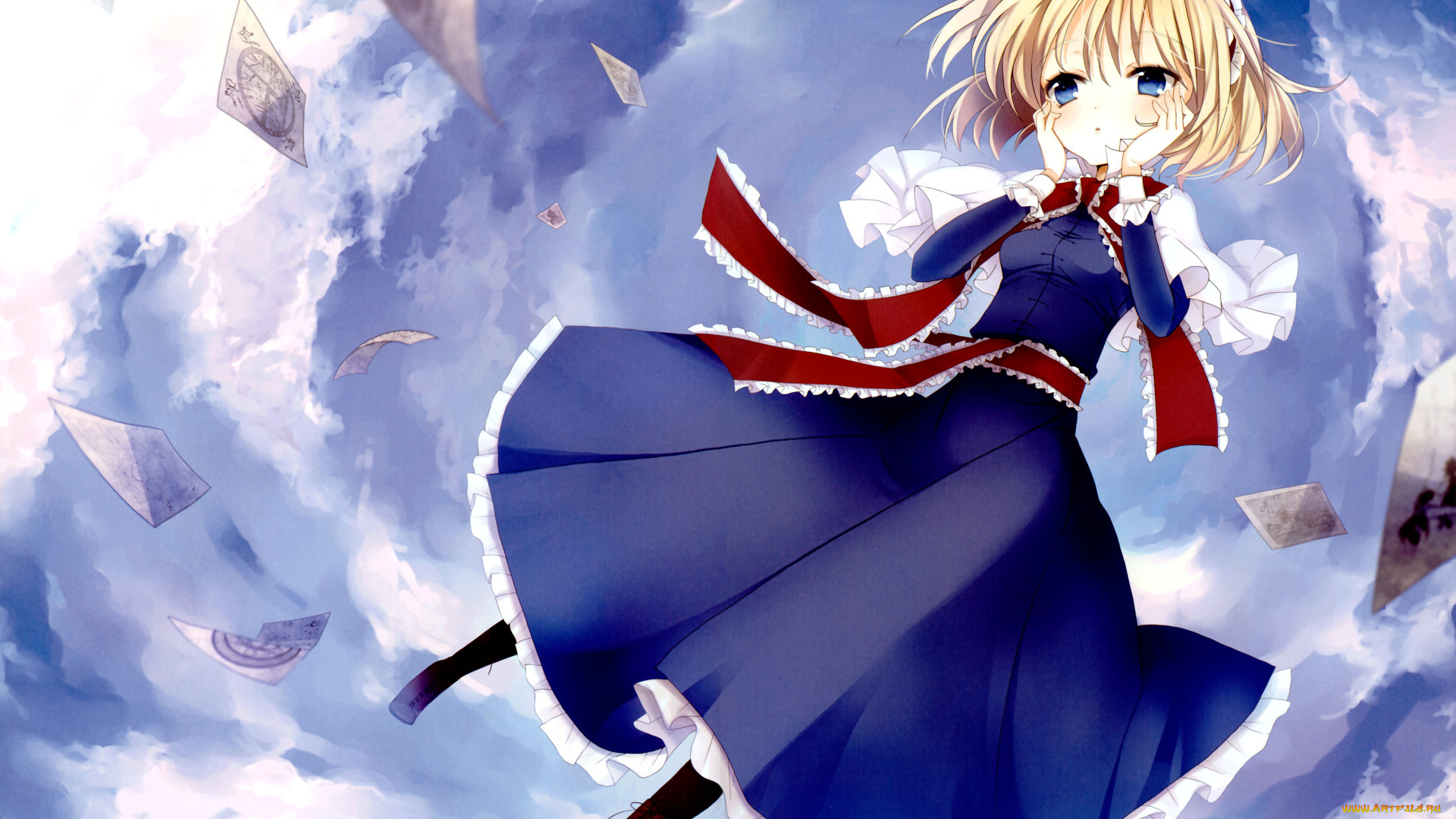 аниме, touhou, девушка, взгляд, фон