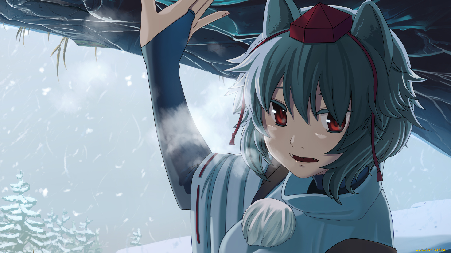 аниме, touhou, девушка, взгляд, фон