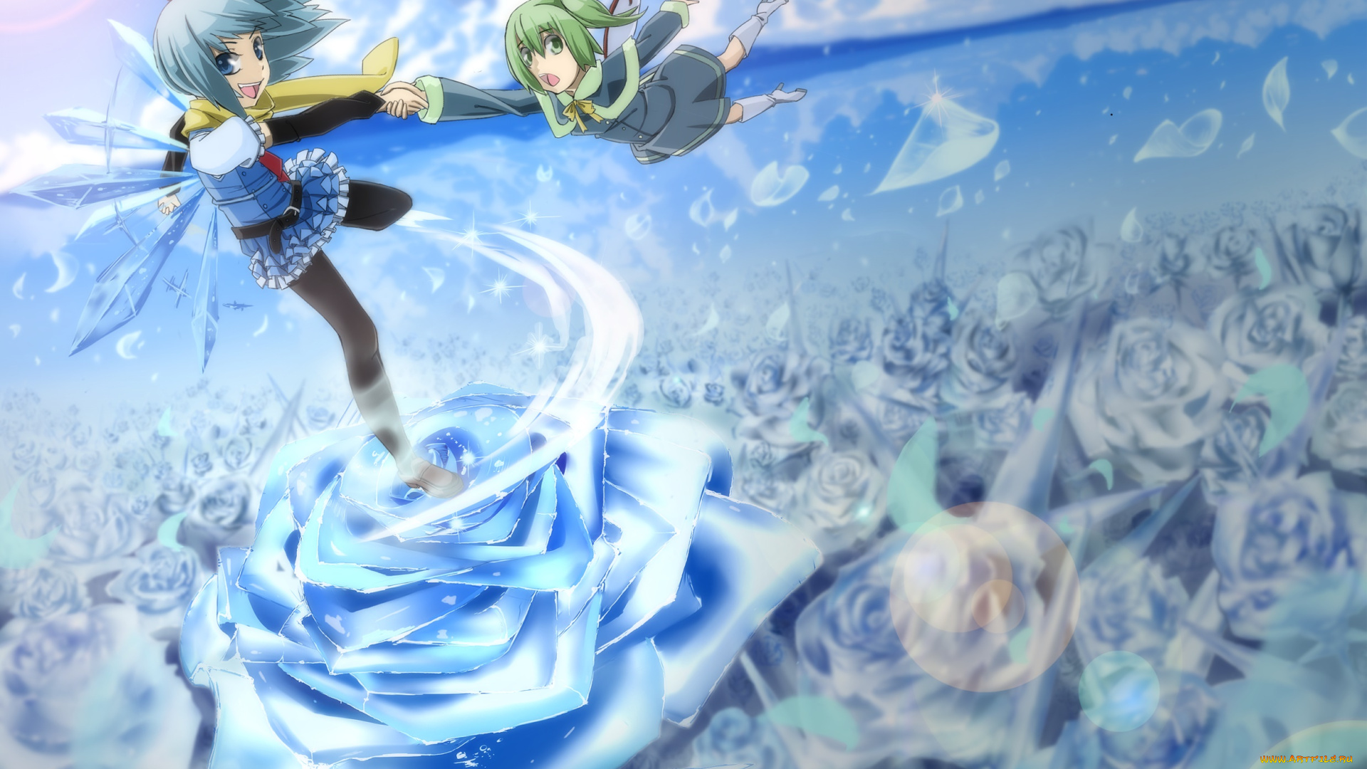 аниме, touhou, девушки, взгляд, фон