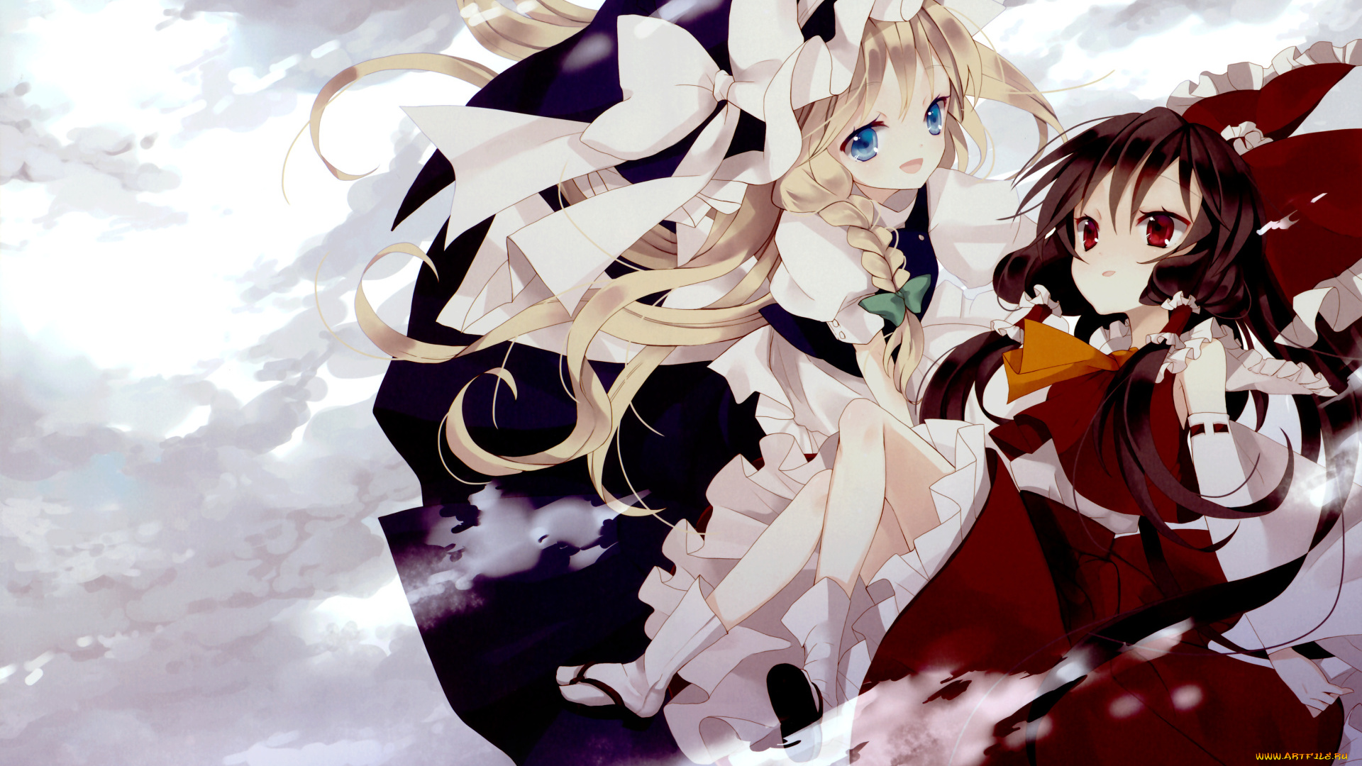 аниме, touhou, девушки, взгляд, фон