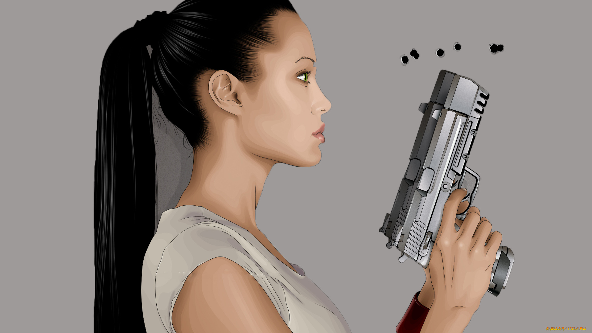 рисованное, люди, пистолет, девушка, фон