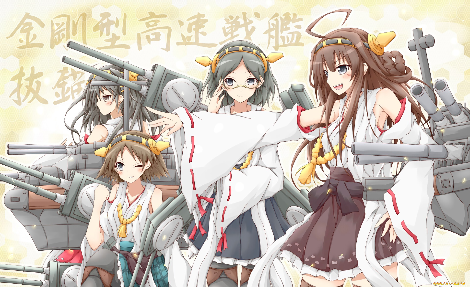 аниме, kantai, collection, девушки, взгляд, фон