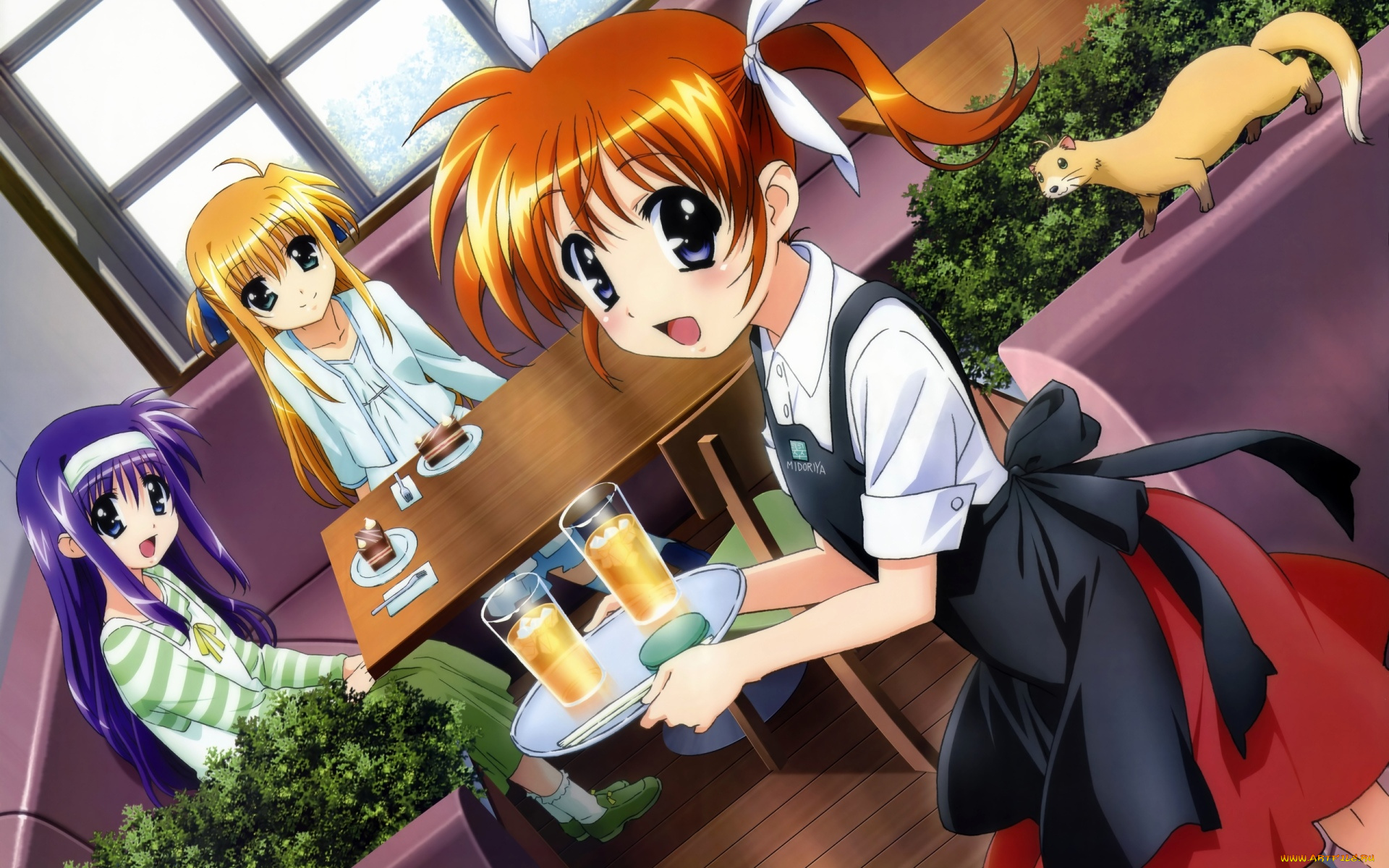 аниме, mahou, shoujo, lyrical, nanoha, девушка, взгляд, фон
