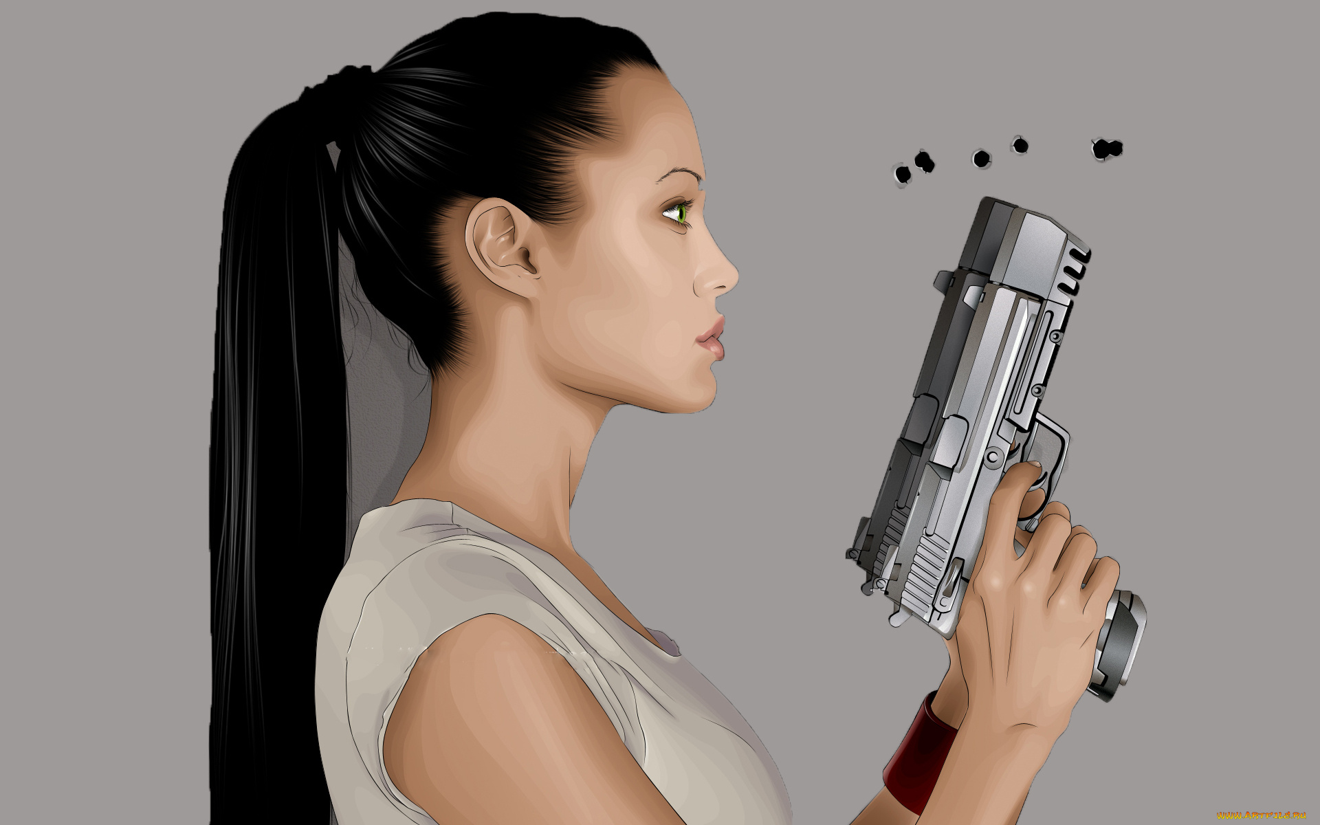 рисованное, люди, пистолет, девушка, фон