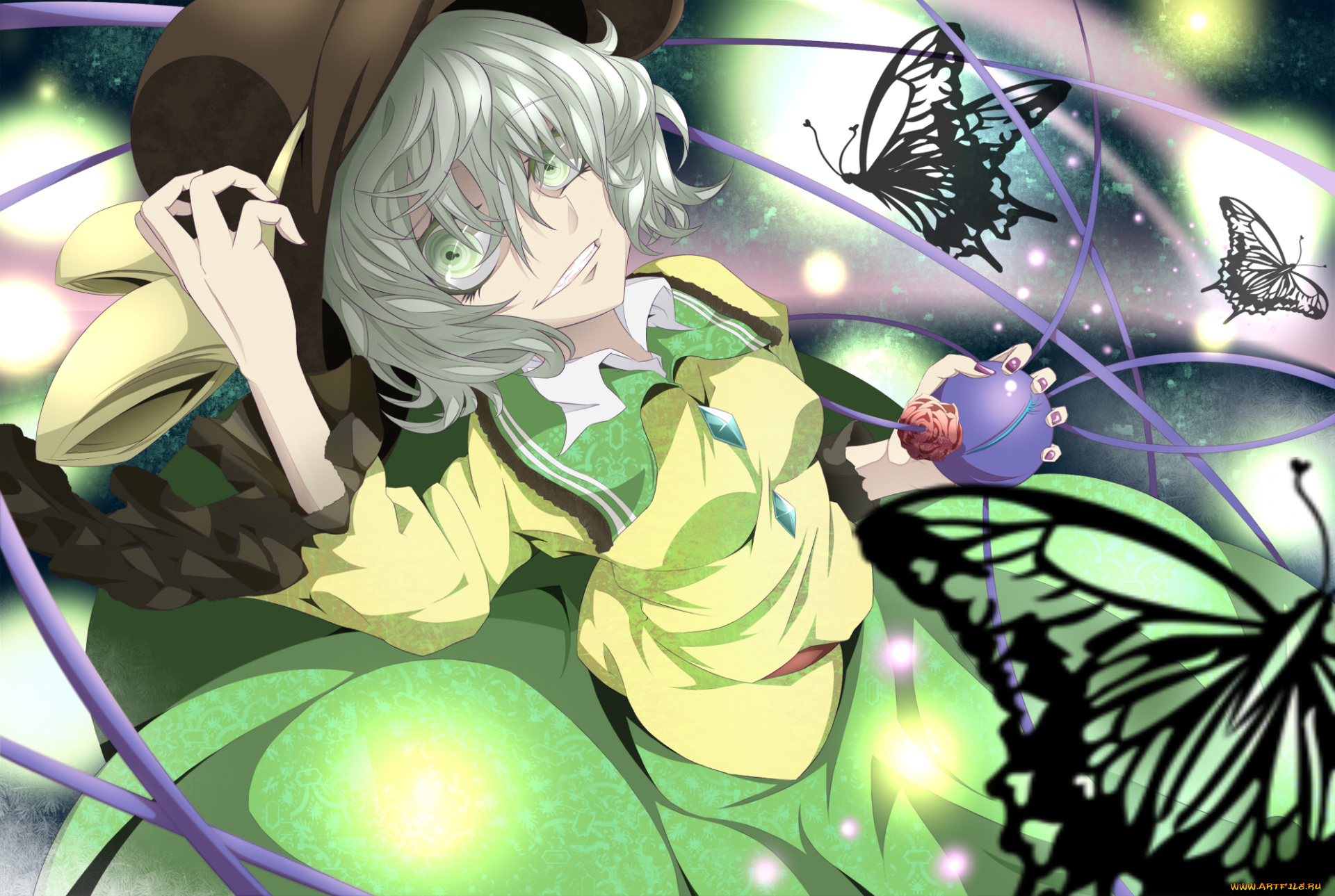 аниме, touhou, девушка, взгляд, фон