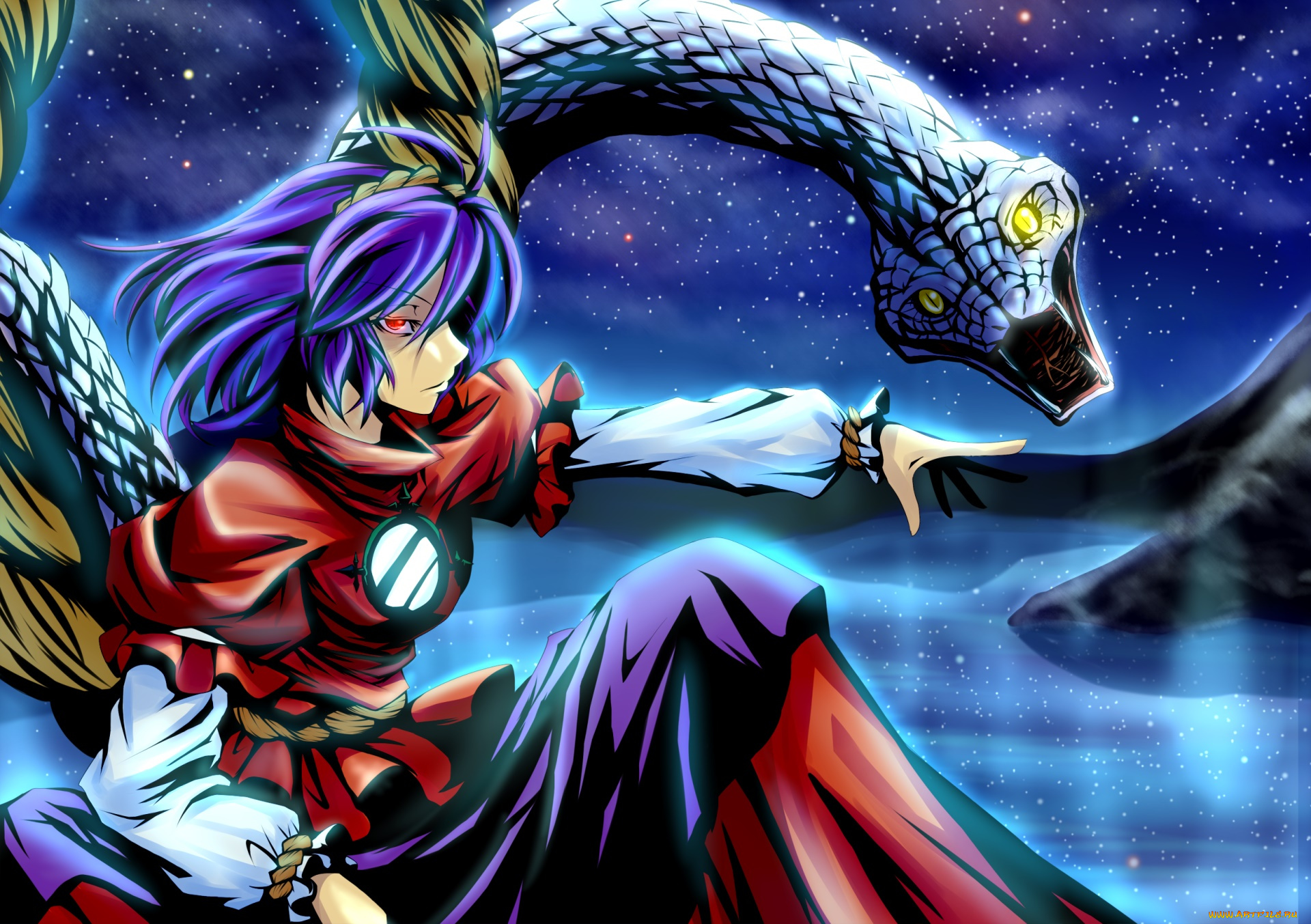 аниме, touhou, девушка, взгляд, фон