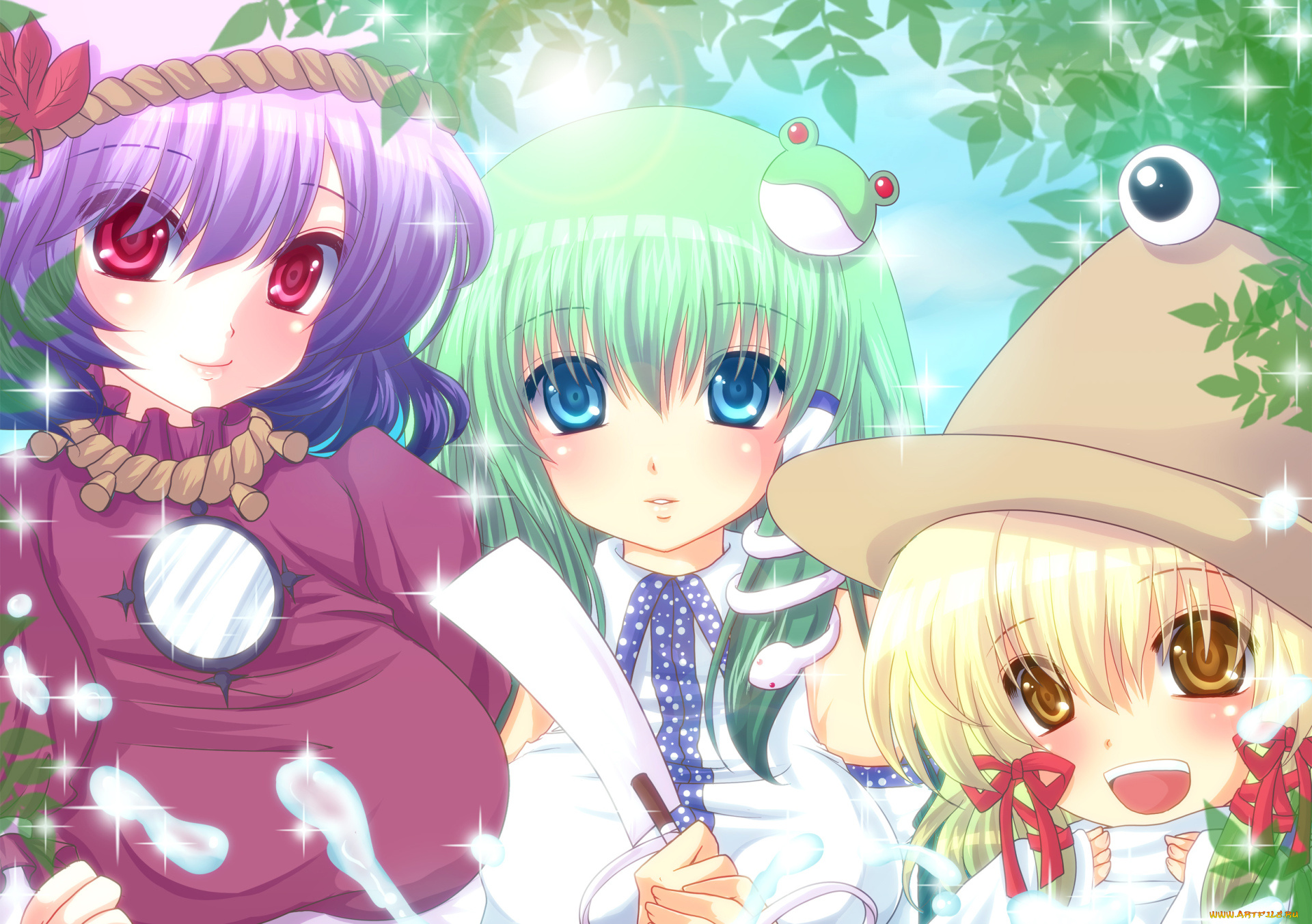 аниме, touhou, девушки, взгляд, фон