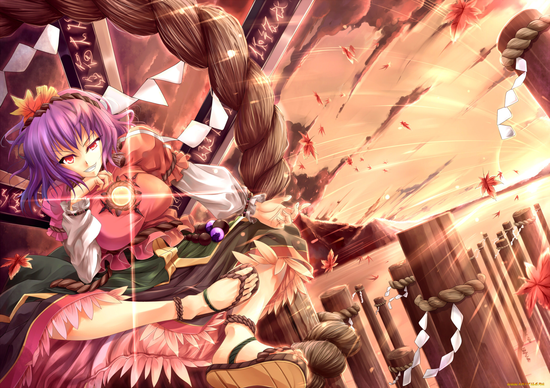 аниме, touhou, девушка, взгляд, фон