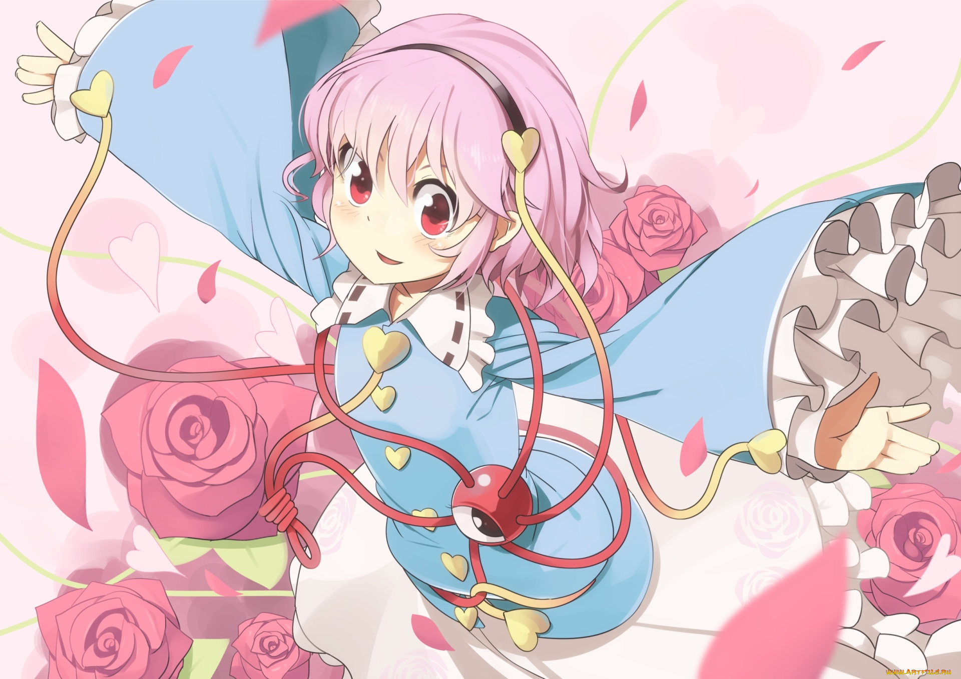 аниме, touhou, девушка, взгляд, фон