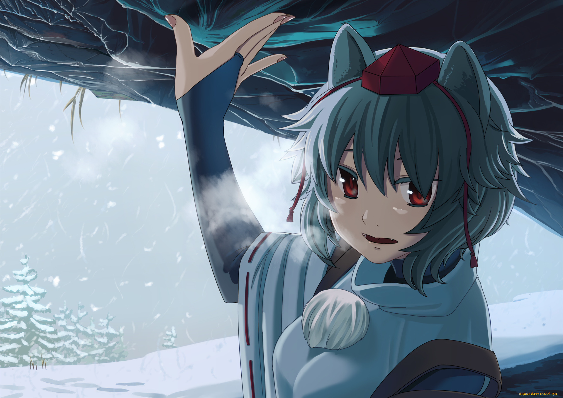 аниме, touhou, девушка, взгляд, фон