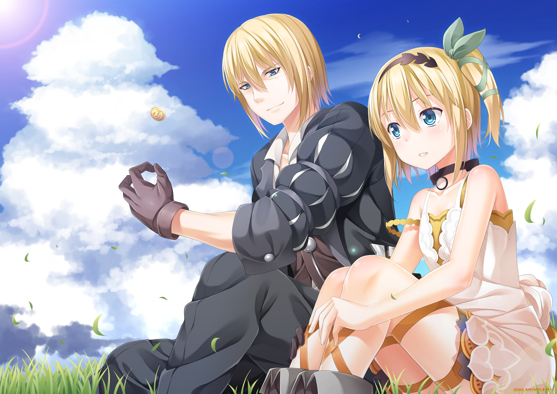 tales, of, zestiria, аниме, девушка, взгляд, фон, парень