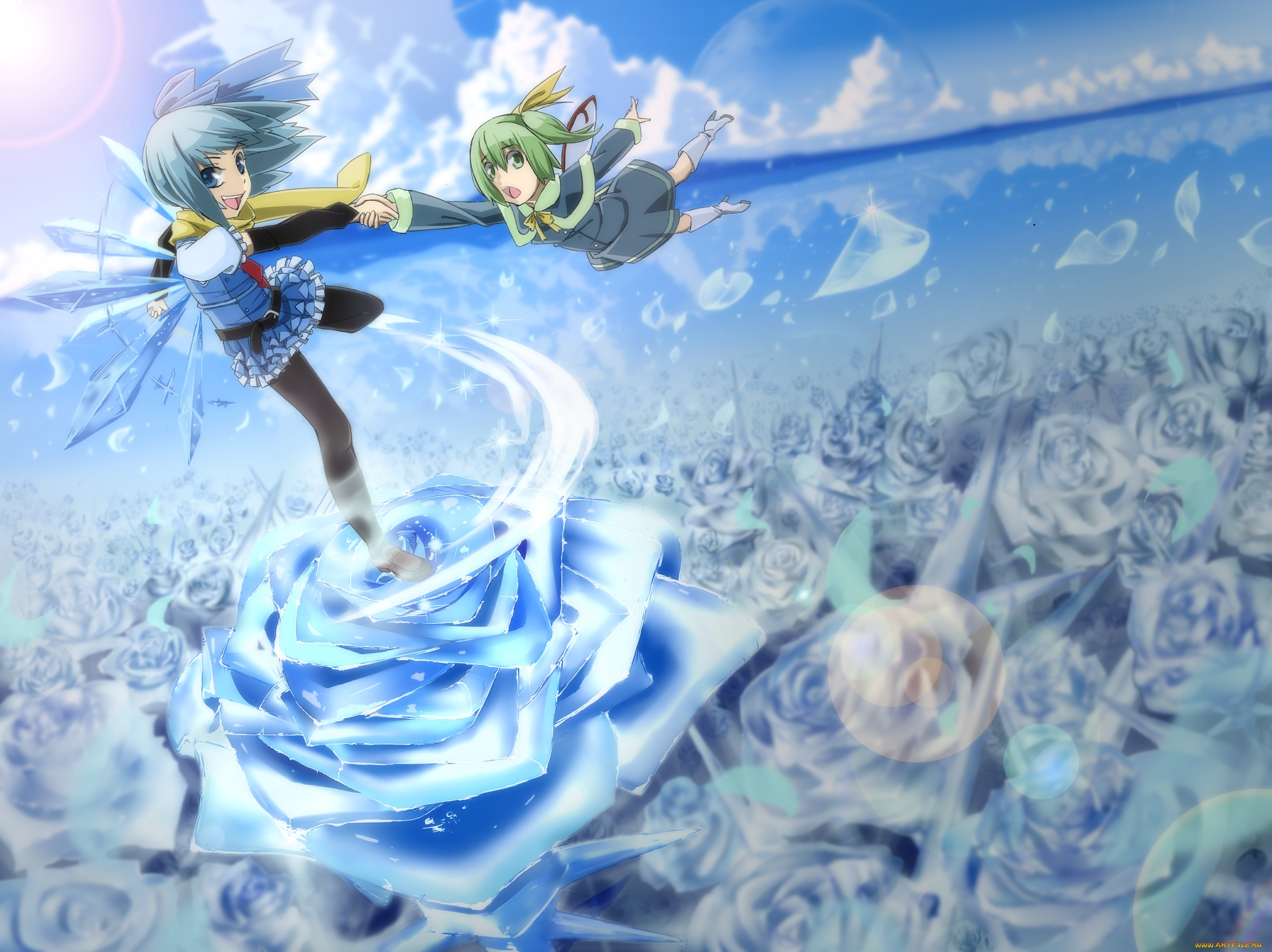 аниме, touhou, девушки, взгляд, фон