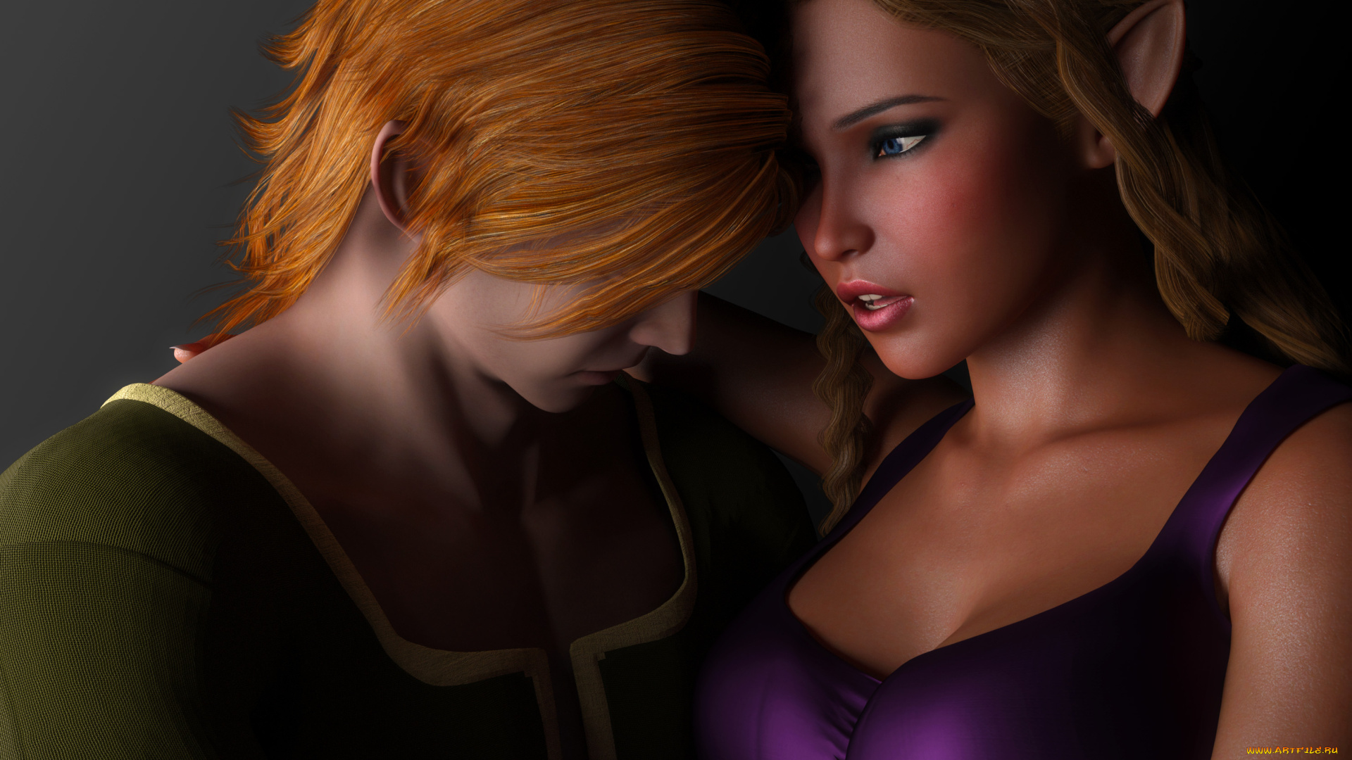 3д, графика, эльфы, , elves, фон, взгляд, эльфийка