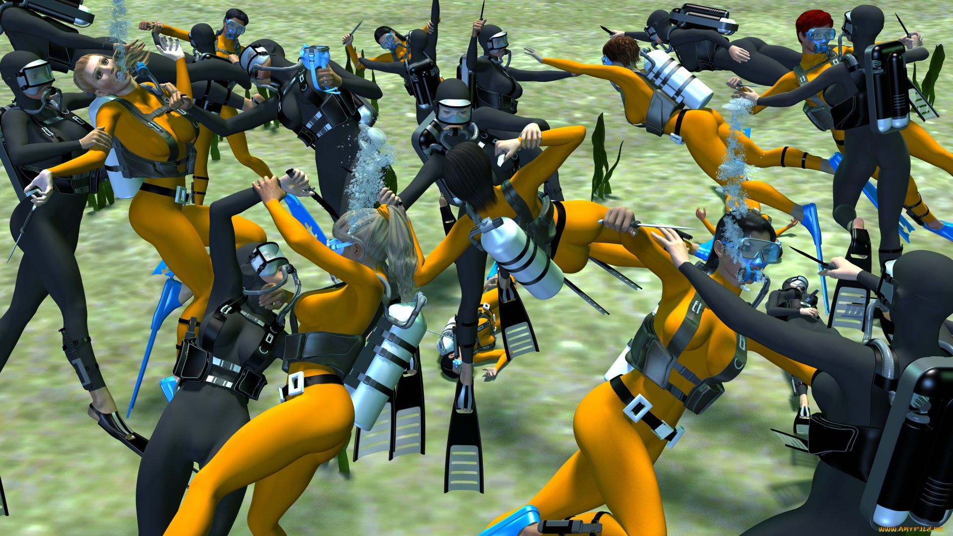 3д, графика, фантазия, , fantasy, море, оружие, девушки, взгляд, фон