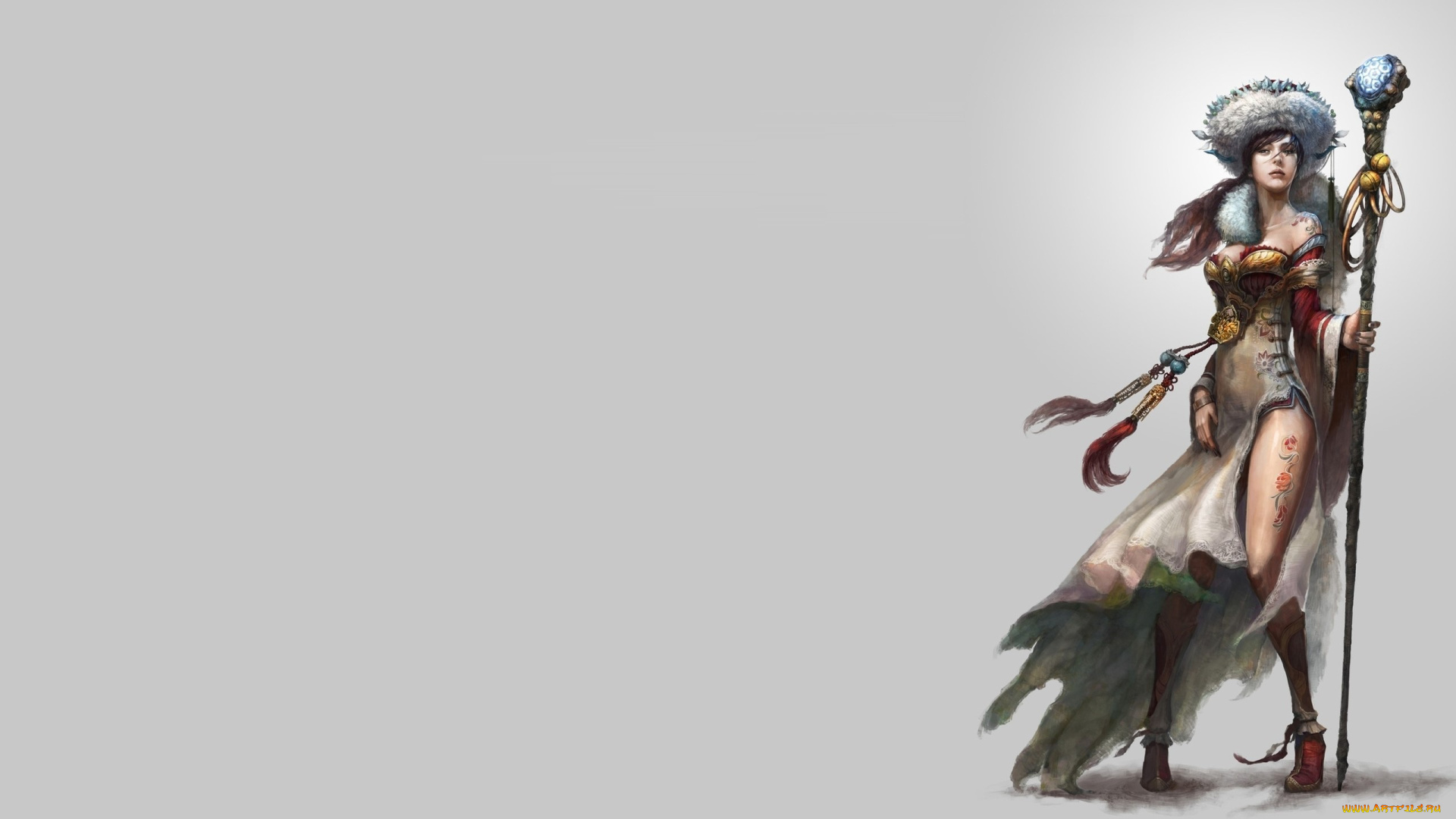 фэнтези, девушки, шапка, посох