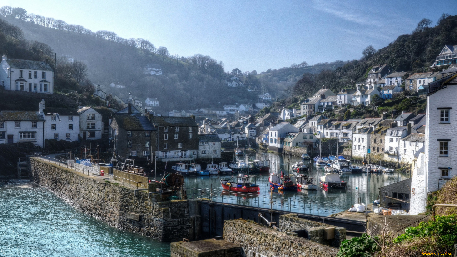 города, -, панорамы, причал, солнце, united, kingdom, дома, motorboat, river