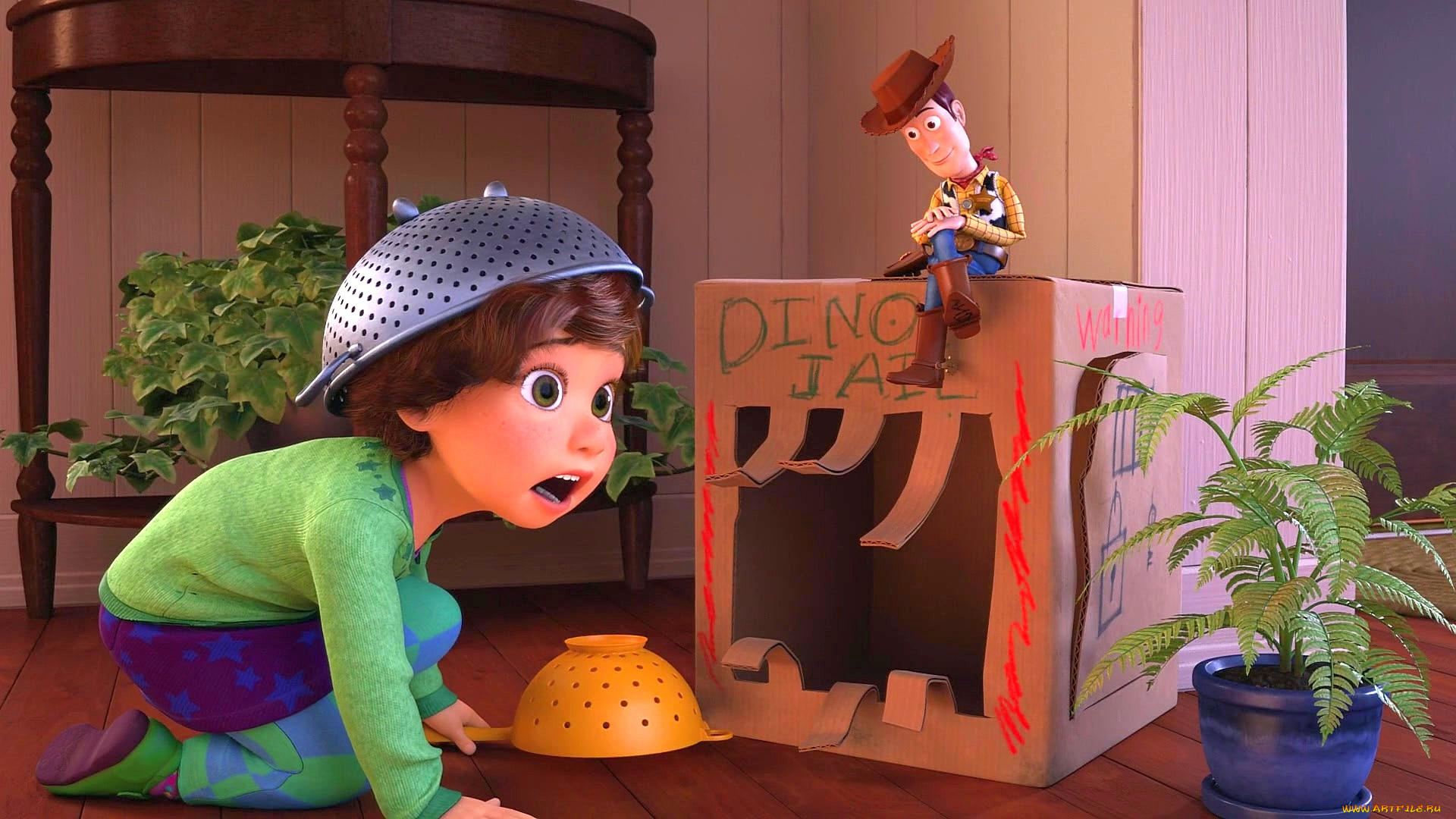 мультфильмы, toy, story, that, time, forgot, коробка, дуршлаг, девочка, ковбой, игрушка