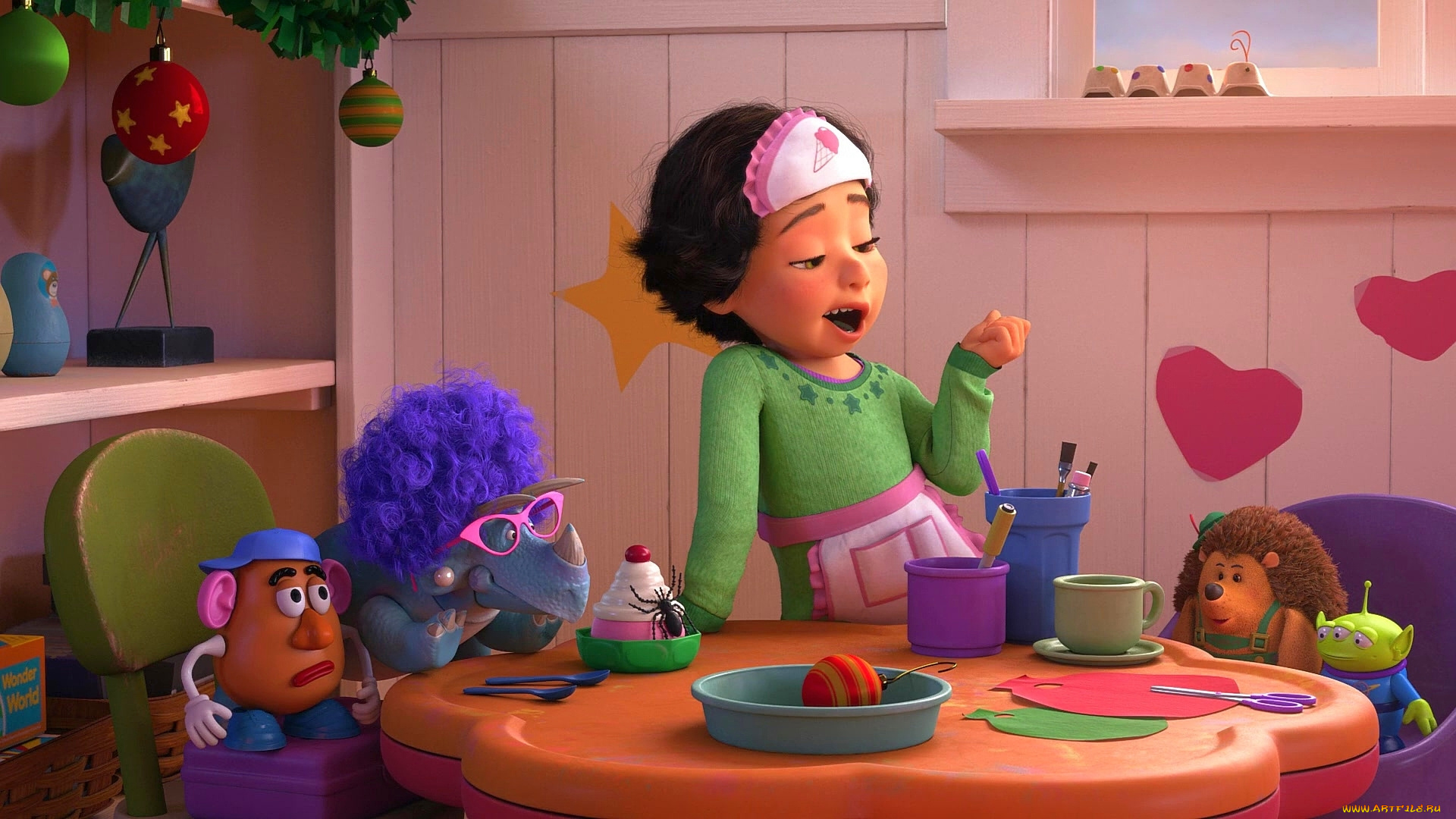 мультфильмы, toy, story, that, time, forgot, сердце, чашка, стол, игрушка, девочка