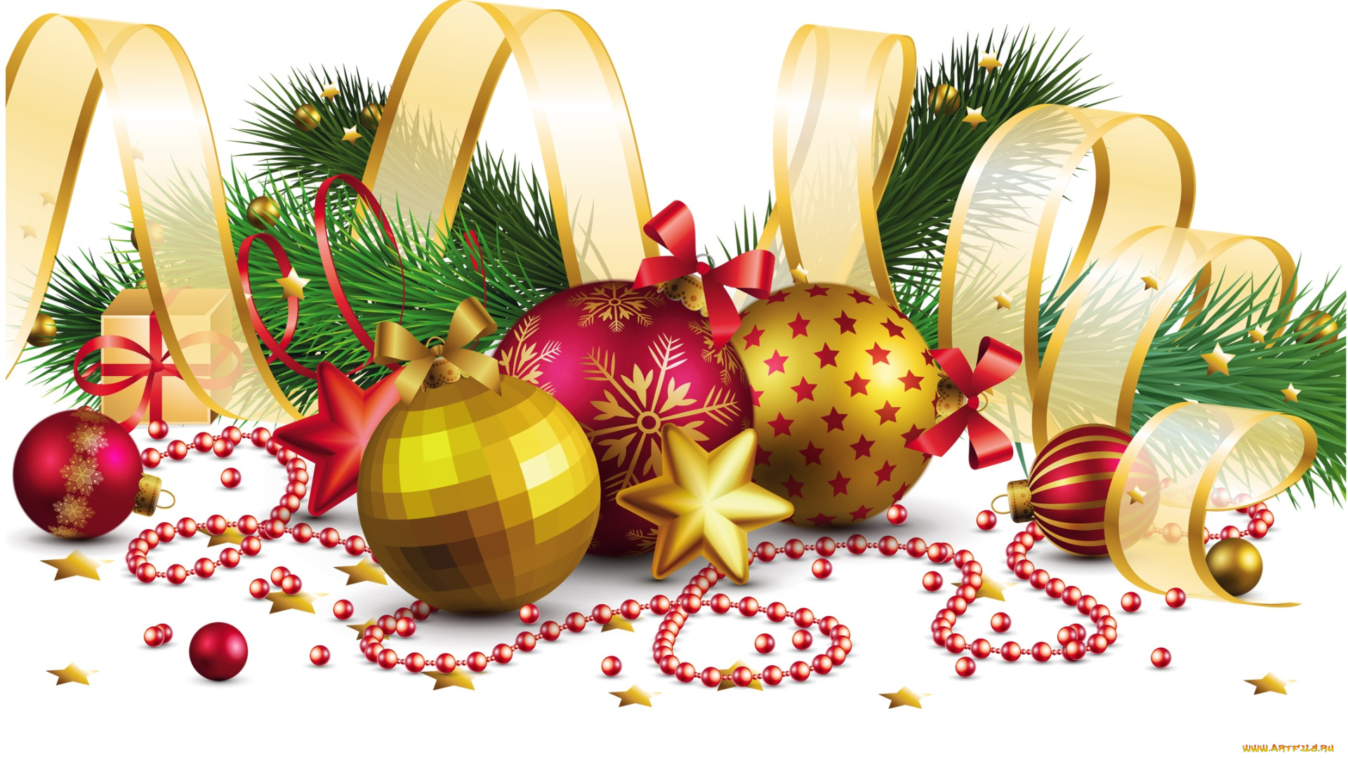 праздничные, векторная, графика, , новый, год, ветки, шары, игрушки