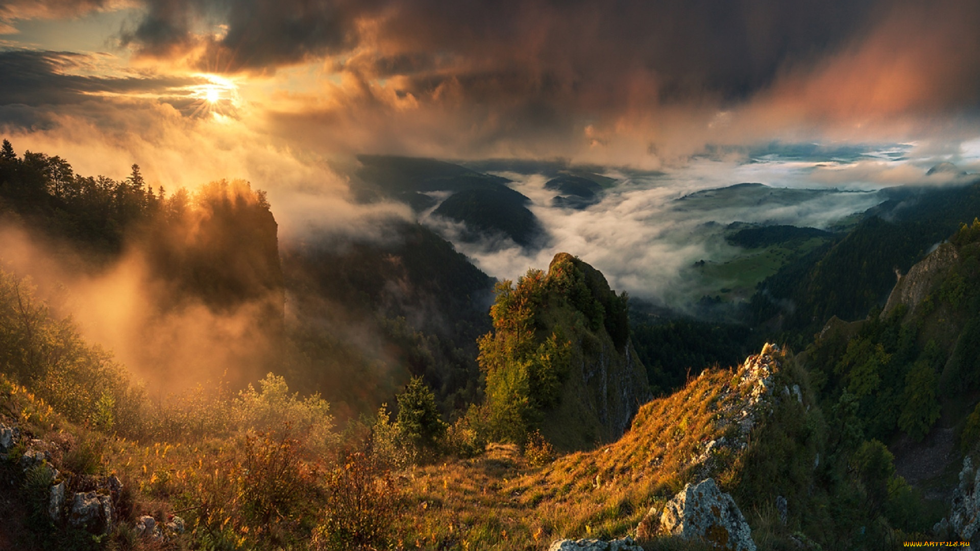 природа, горы, утро, karol, nienartowicz, небо, туман, poland, pieniny