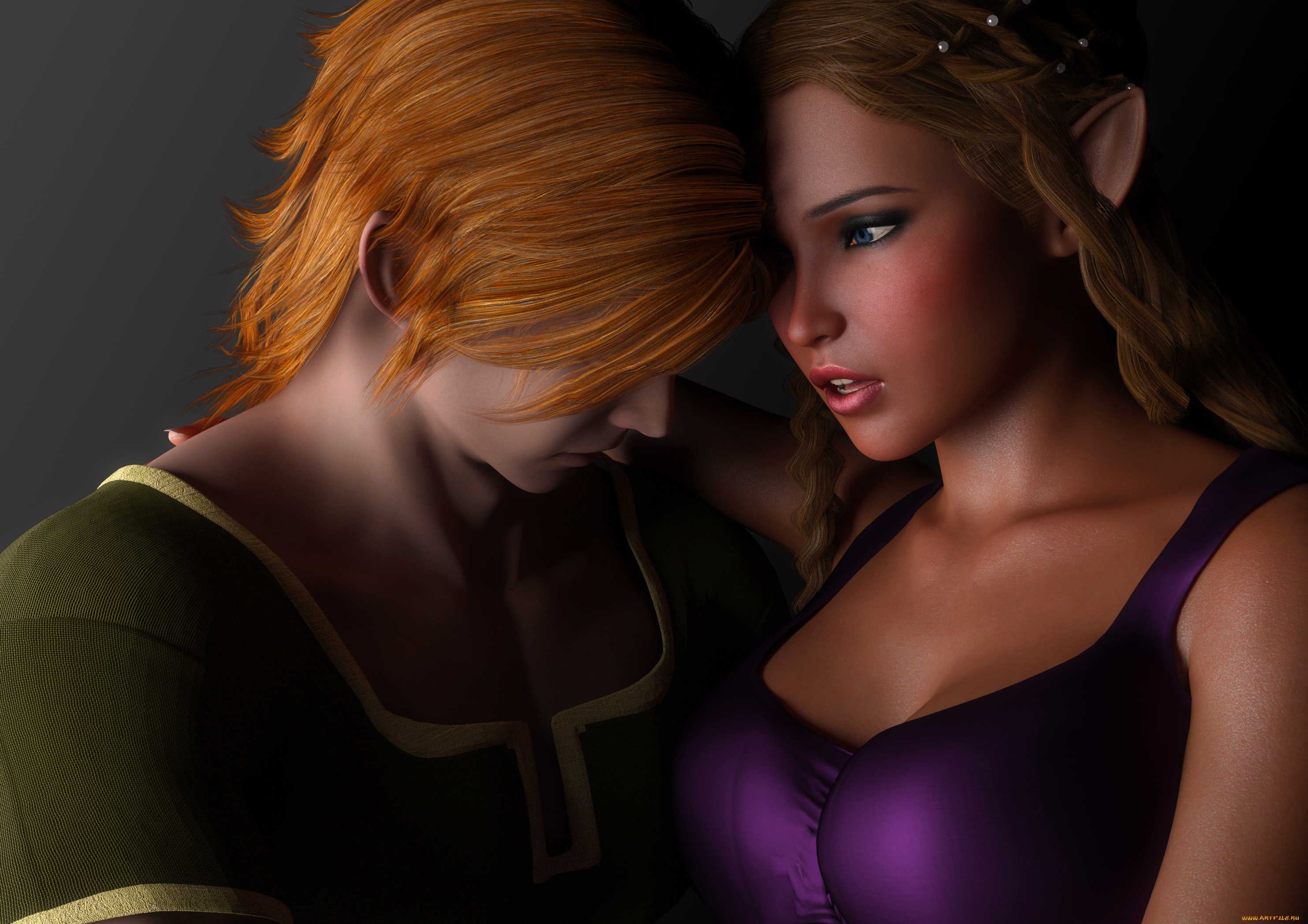 3д, графика, эльфы, , elves, фон, взгляд, эльфийка