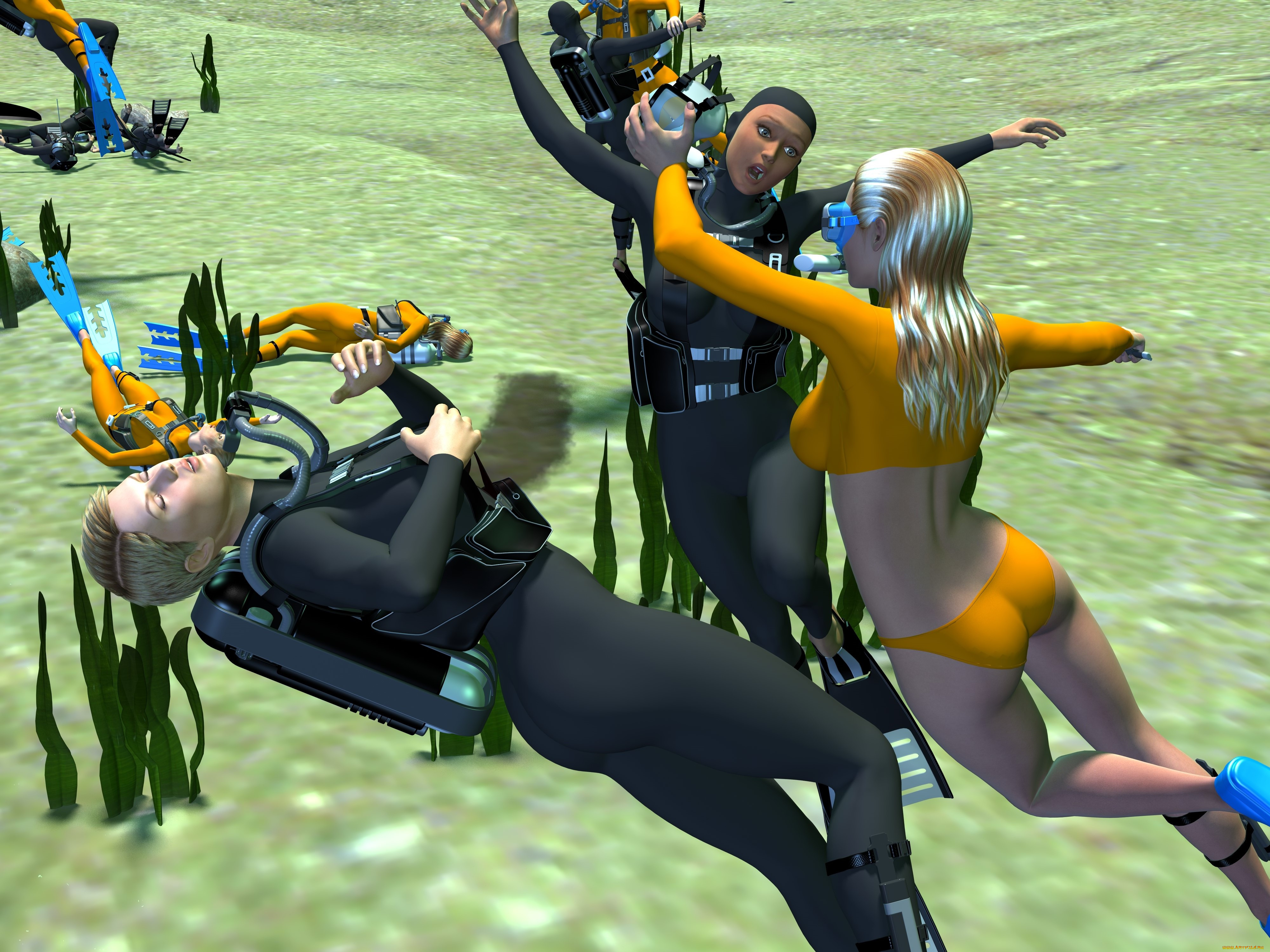 3д, графика, фантазия, , fantasy, море, девушки, оружие, фон, взгляд