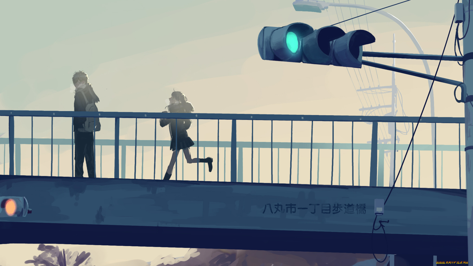 аниме, город, , улицы, , интерьер, , здания, мост