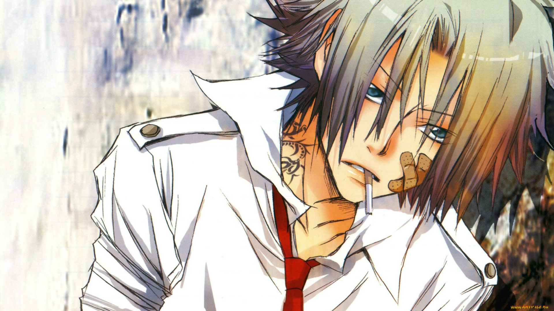 аниме, katekyo, hitman, reborn, сигарета, тату, взгляд, парень, галстук