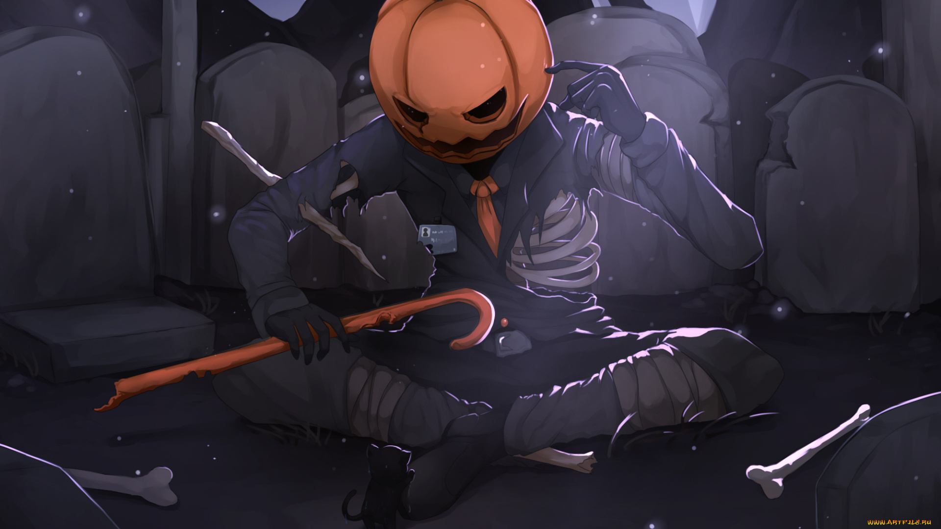 аниме, магия, , колдовство, , halloween, джек, котёнок, тыква