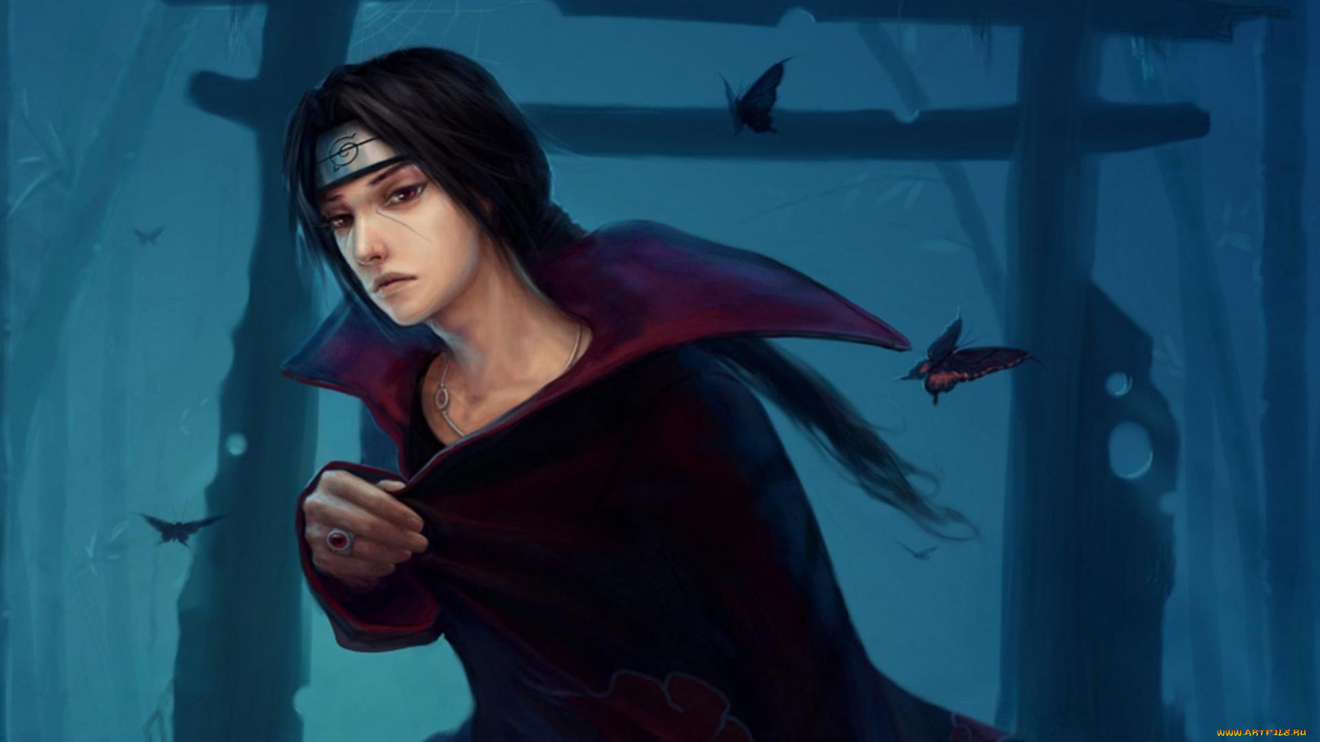 аниме, naruto, итачи, бабочки, учиха