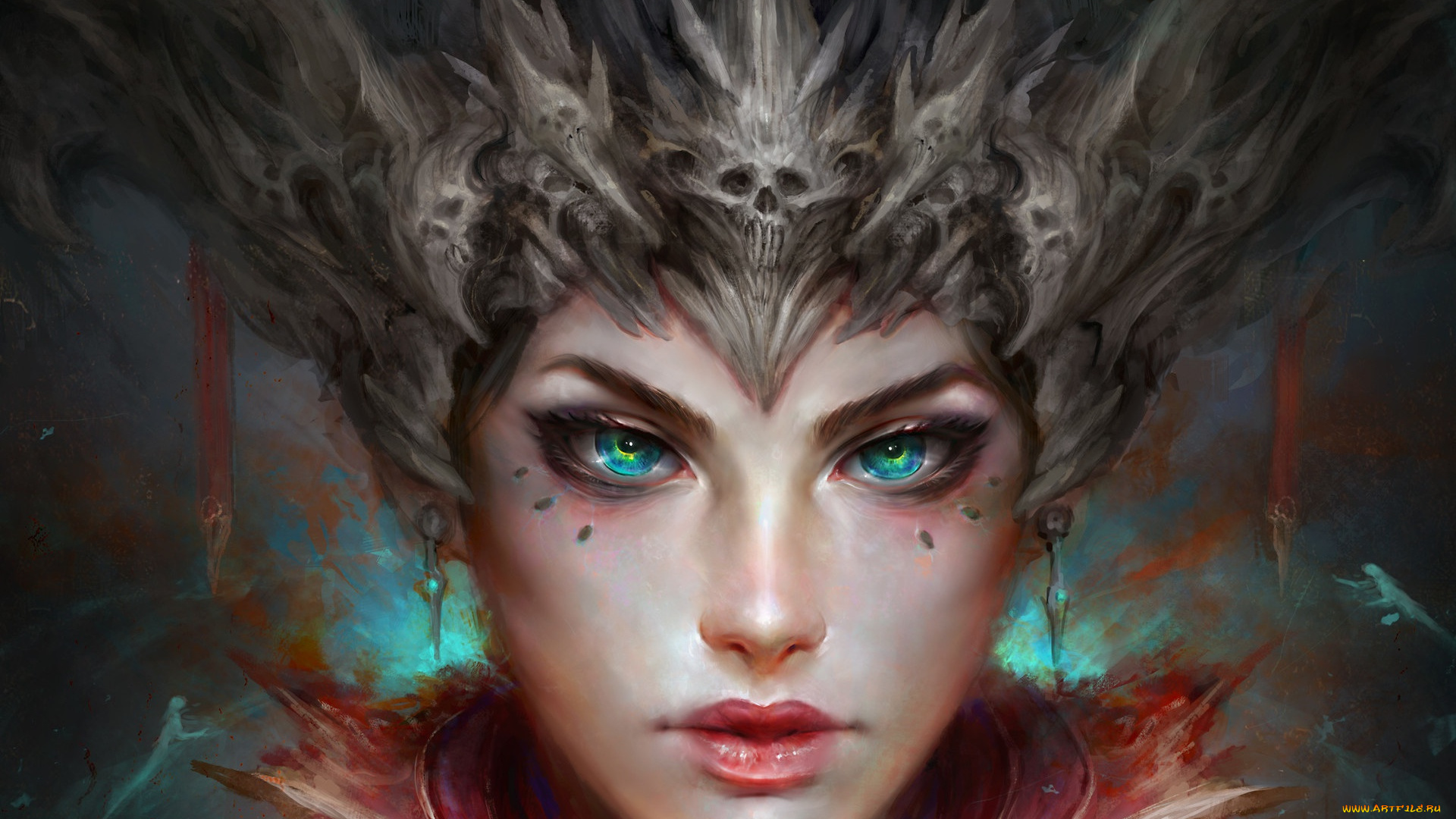 фэнтези, девушки, лицо, девушка, взгляд, глаза, черепа, арт