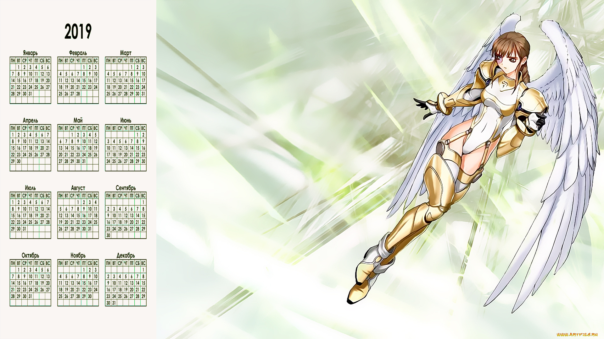 календари, аниме, девушка, крылья