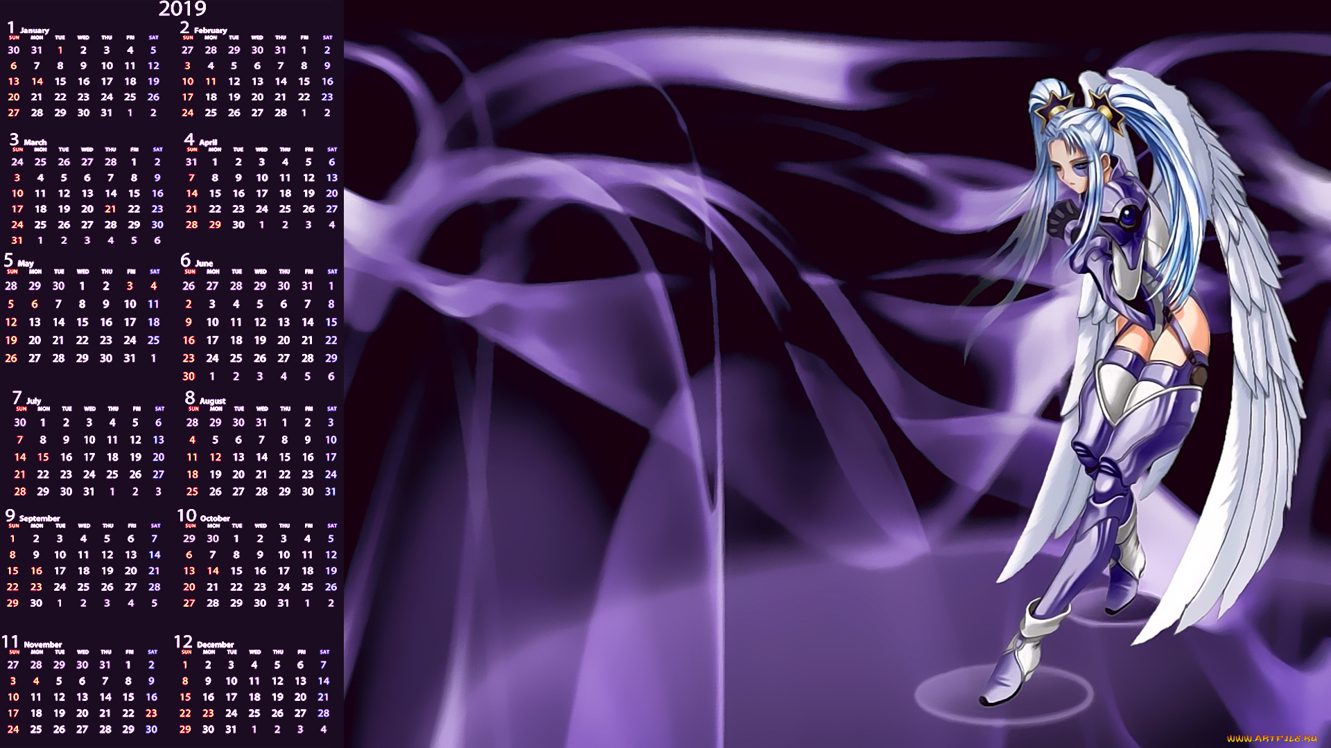 календари, аниме, крылья, девушка