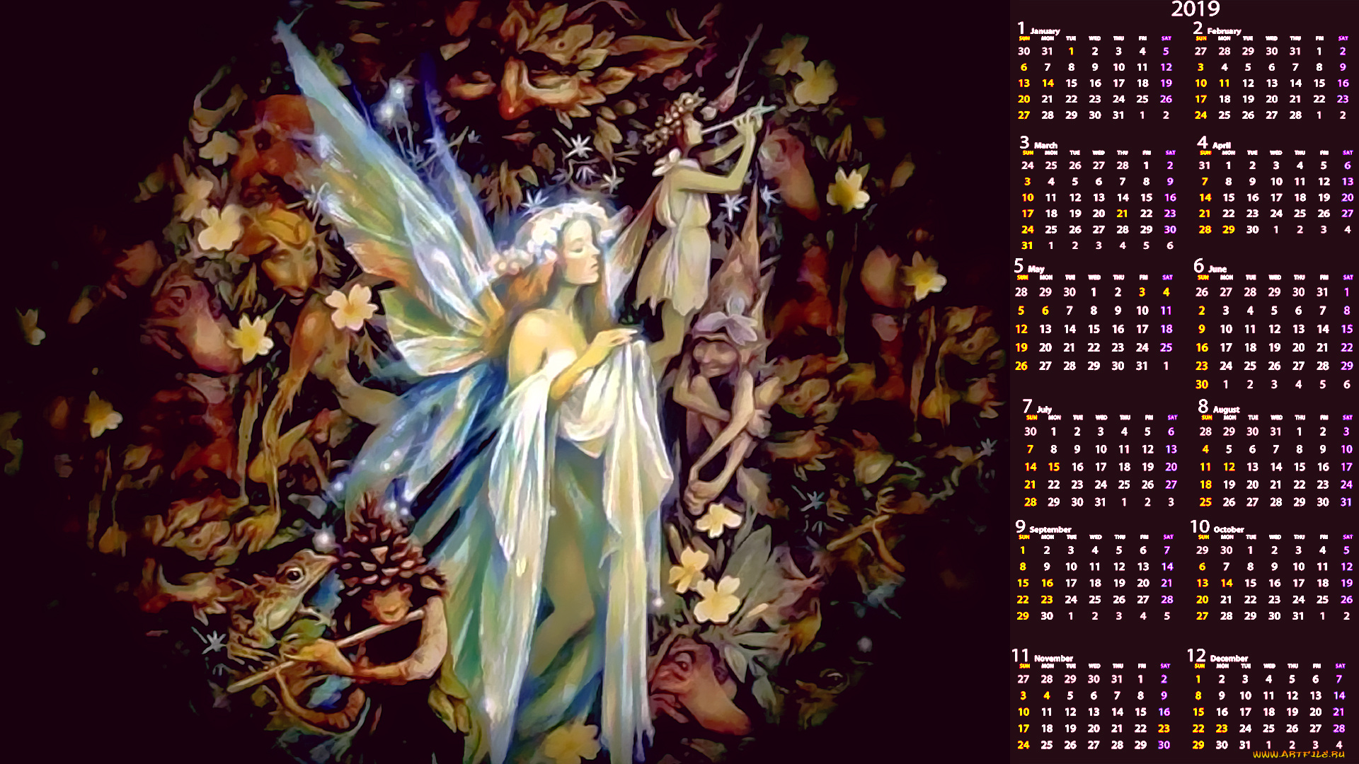 календари, фэнтези, венок, девушка, крылья