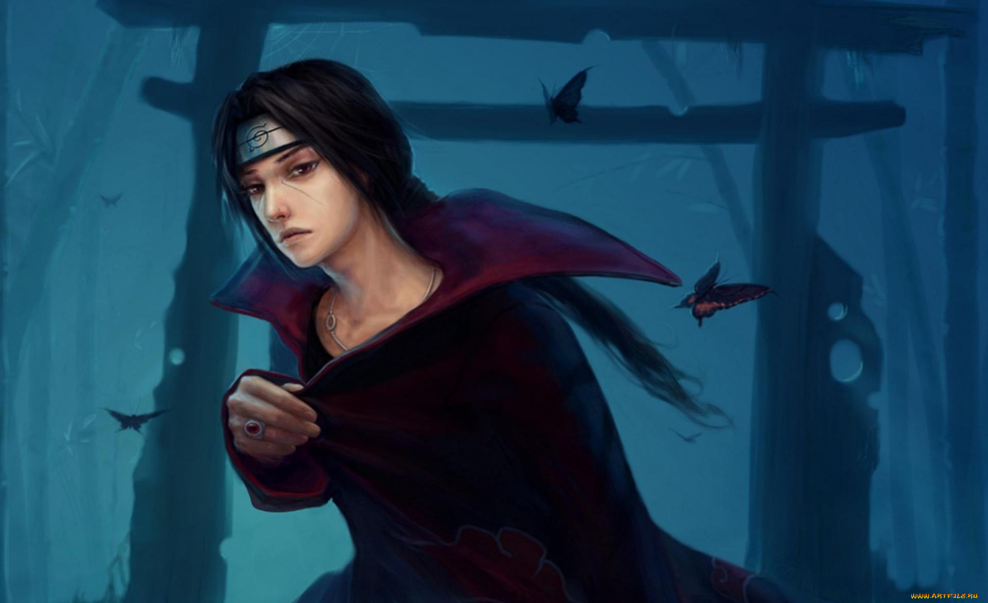 аниме, naruto, итачи, бабочки, учиха