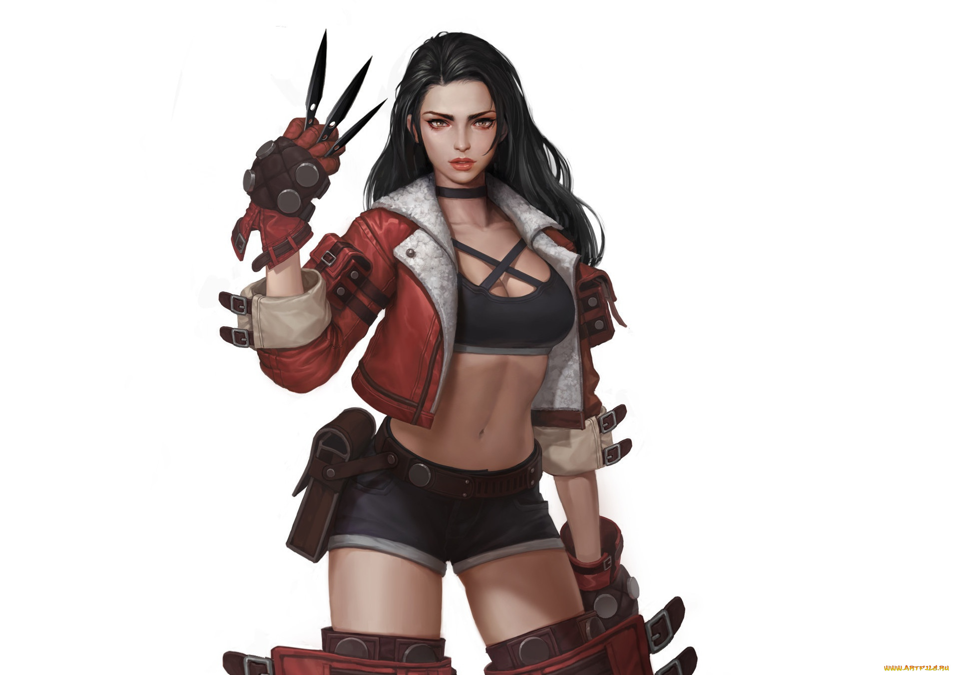 фэнтези, девушки, перчатки, белый, фон, куртка, арт, рука, поза, девушка, взгляд